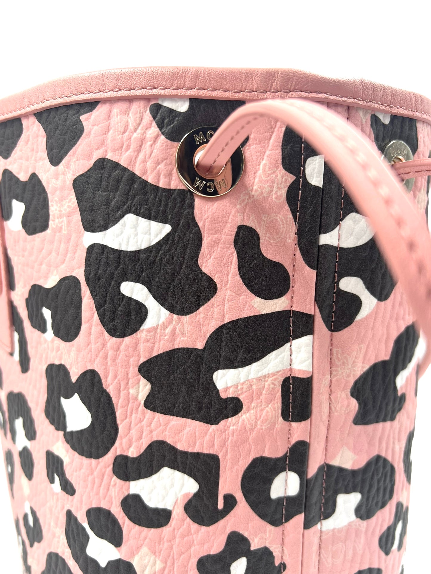 MCM Pink Leopard Print Medium Aren Shopper Tote