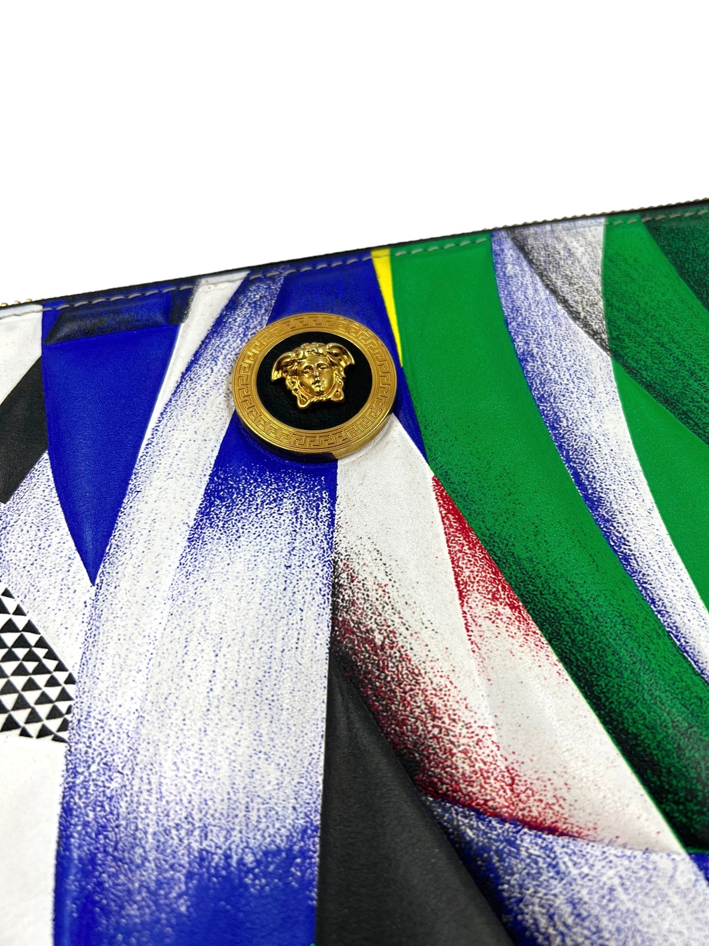 Versace Multicolor Leather Vitello Logo Print Pochette