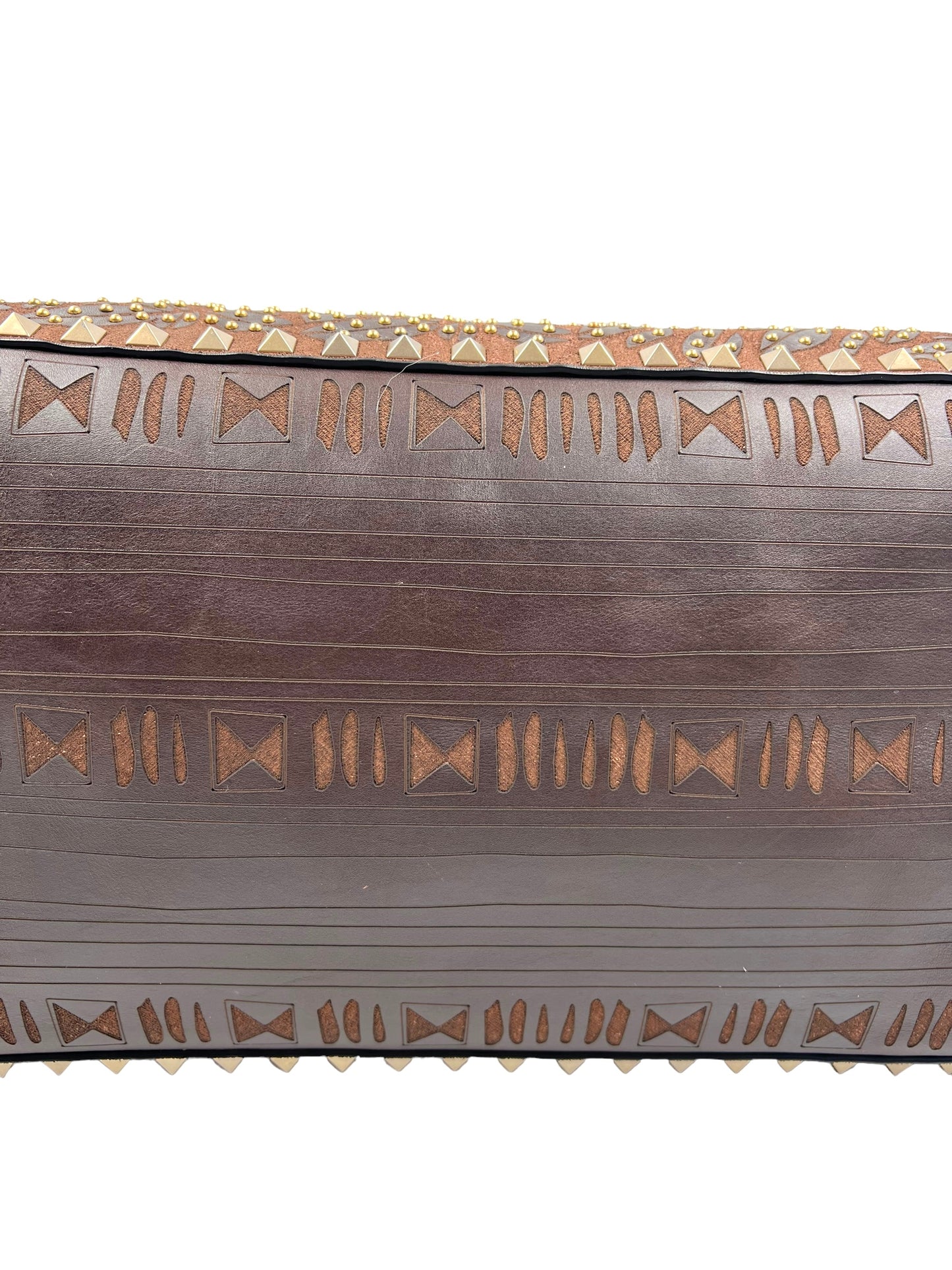 Valentino Garavani RARE Brown Leather Reversible Primitive Animal Elephant Studded Rockstud Tote