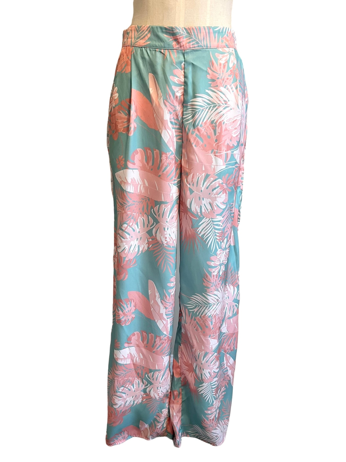 The Sang Size M Pink & Mint Green Leaf Print Pants