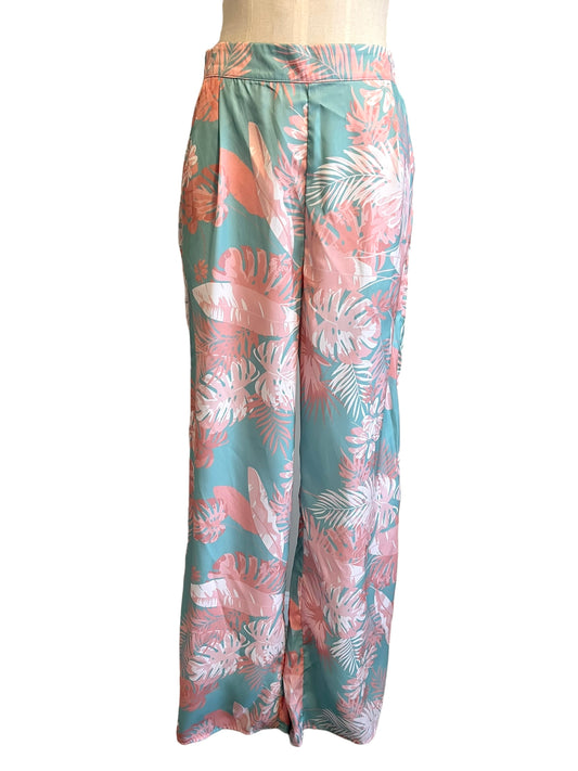 The Sang Size M Pink & Mint Green Leaf Print Pants