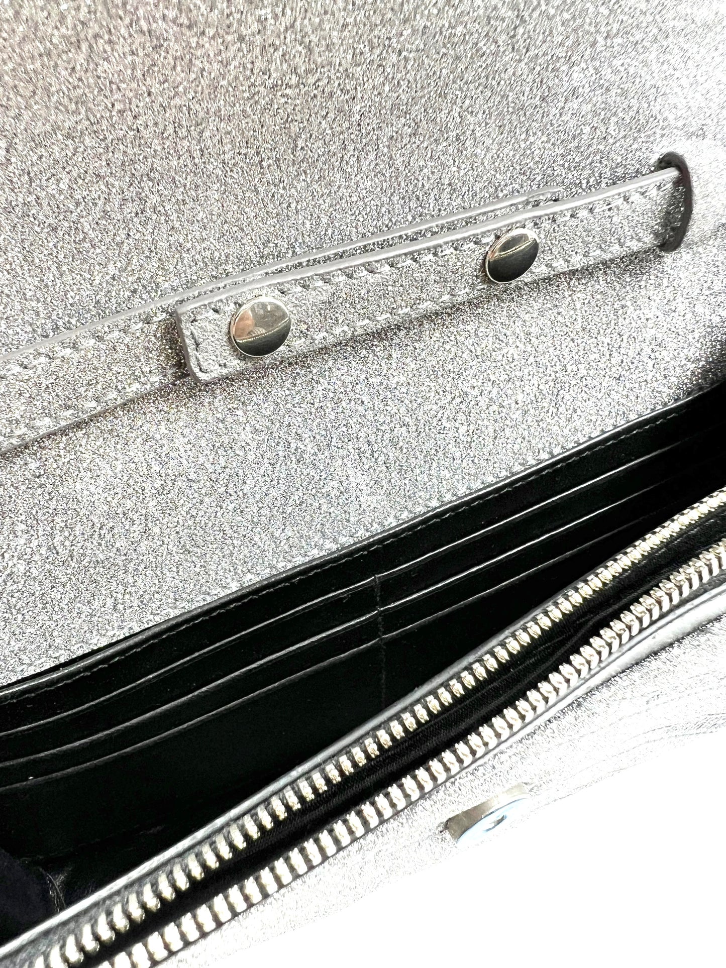 Balenciaga Silver Bb Chain Wallet Glitter Bag