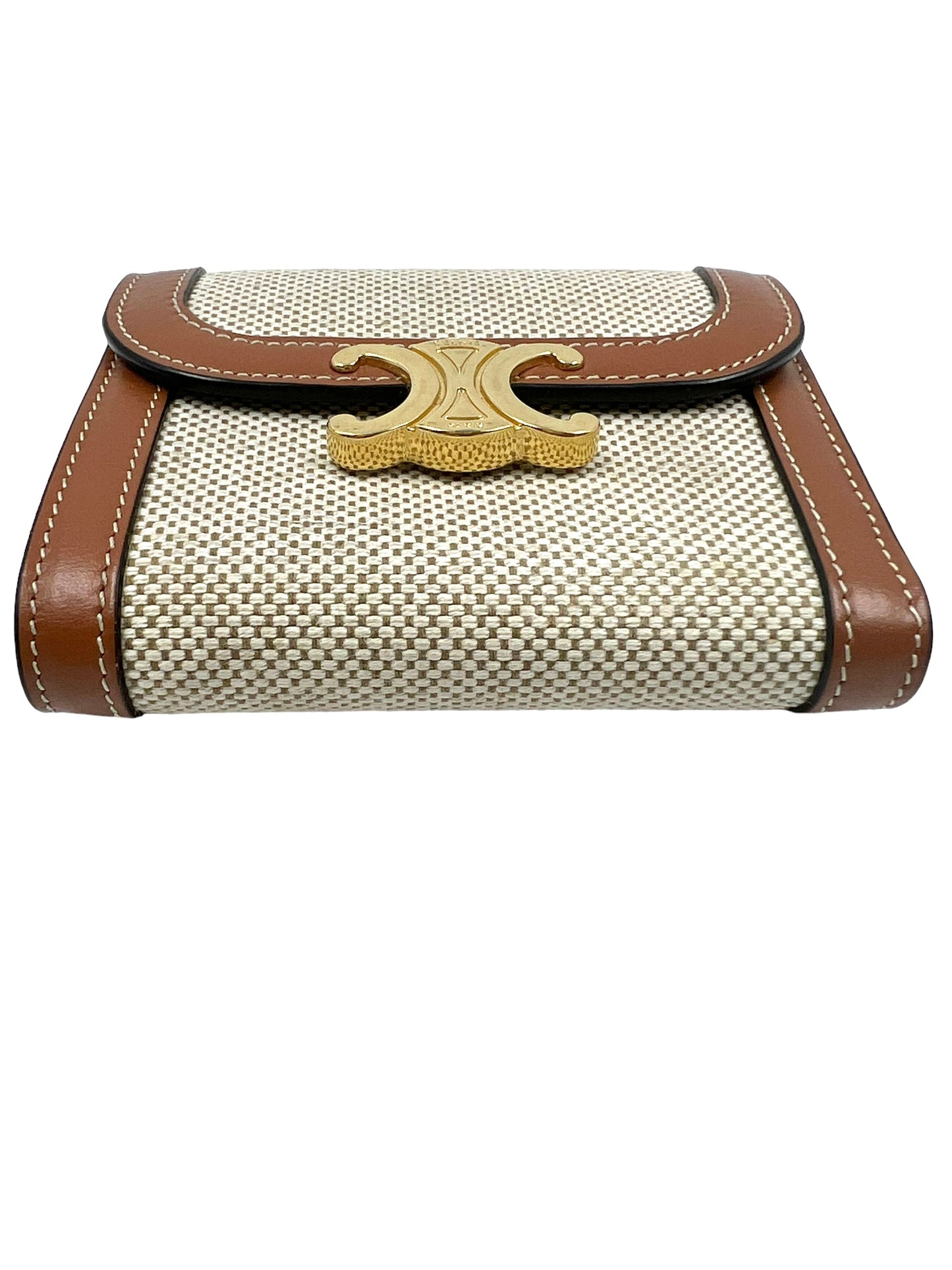Celine Natural Canvas Leather Small Triomphe Wallet