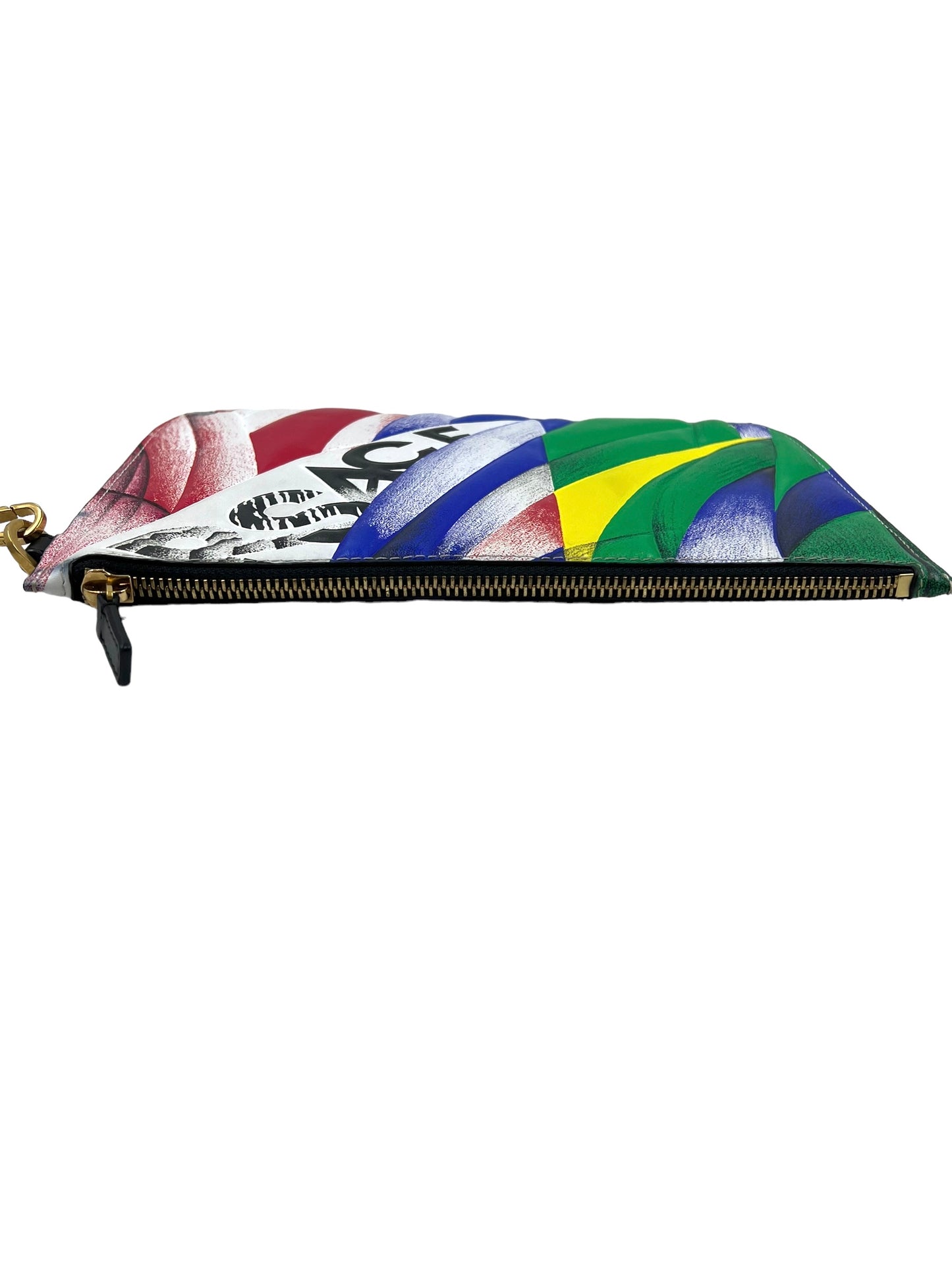 Versace Multicolor Leather Vitello Logo Print Pochette