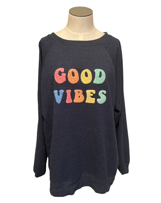 Wildfox Women's Size M Navy Good Vibes Statement Sweatshirt