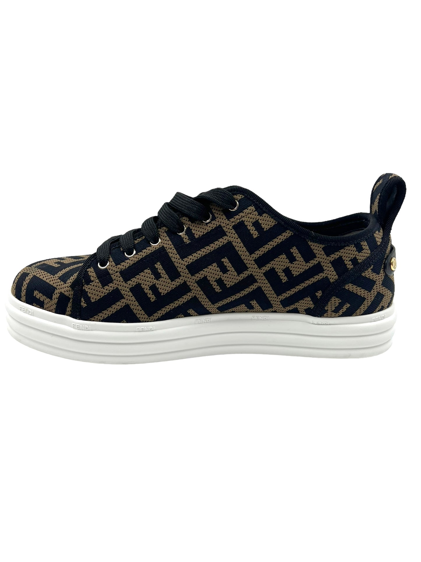 Fendi Size 41 Tobacco Black Perforated FF Logo Platform Sneakers