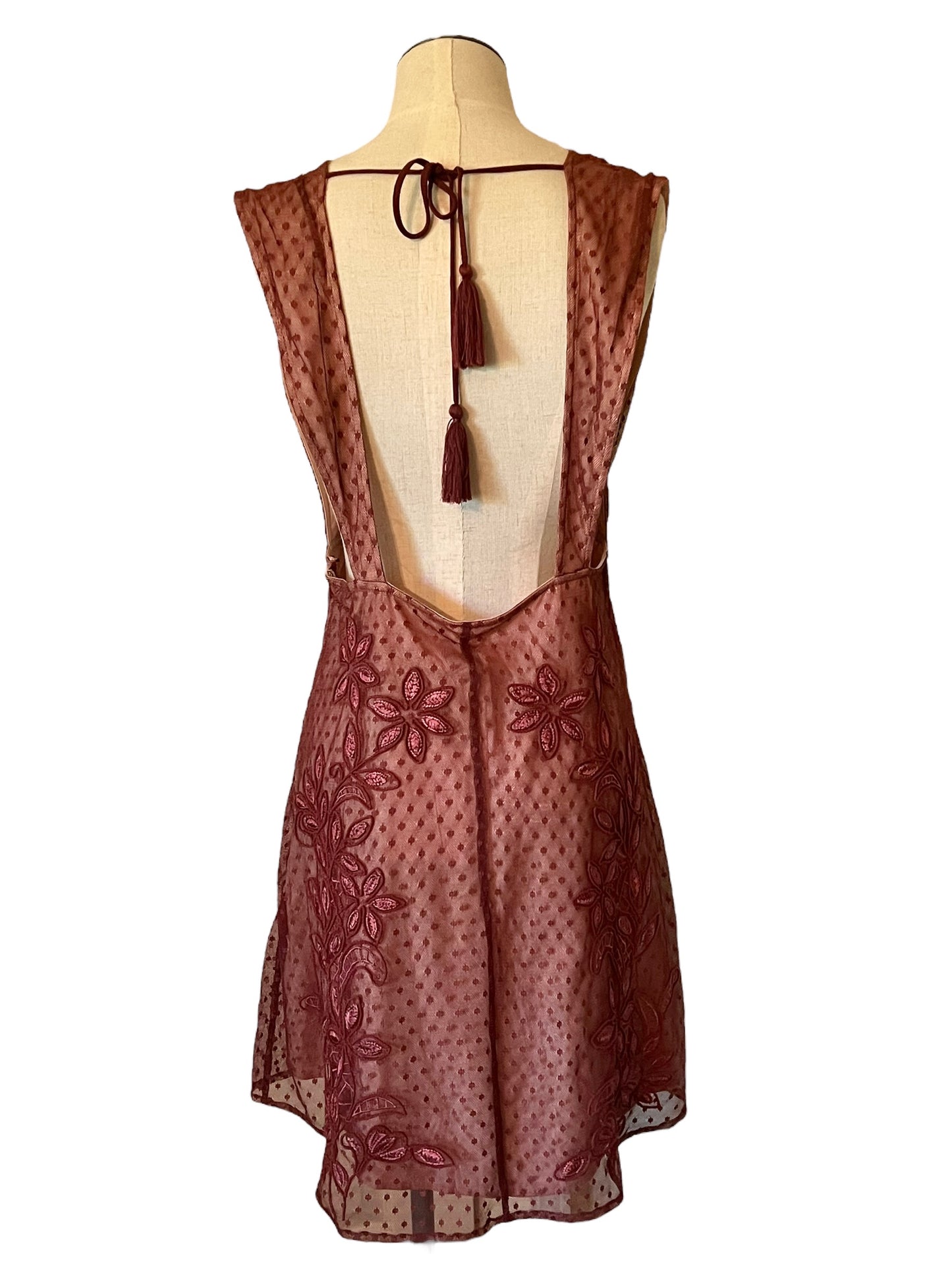 Free People Size L Sundown Mauve Lace Mini Dress