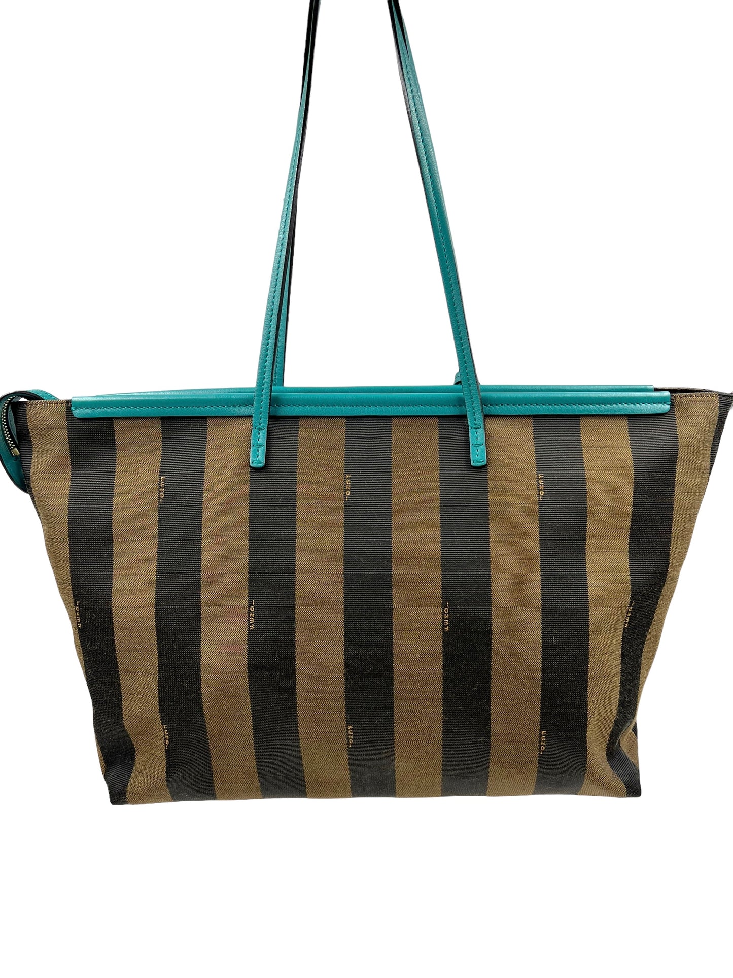 Fendi Turquoise Pequin Stripe Roll Tote