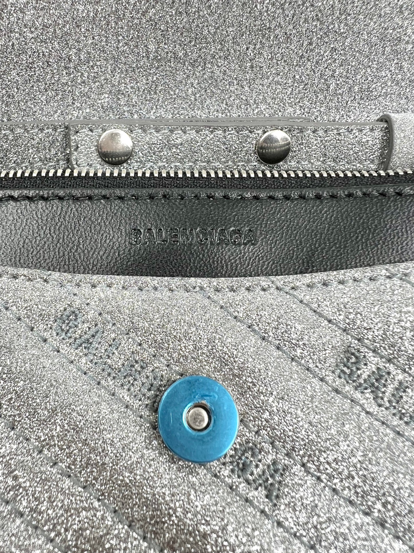 Balenciaga Silver Bb Chain Wallet Glitter Bag