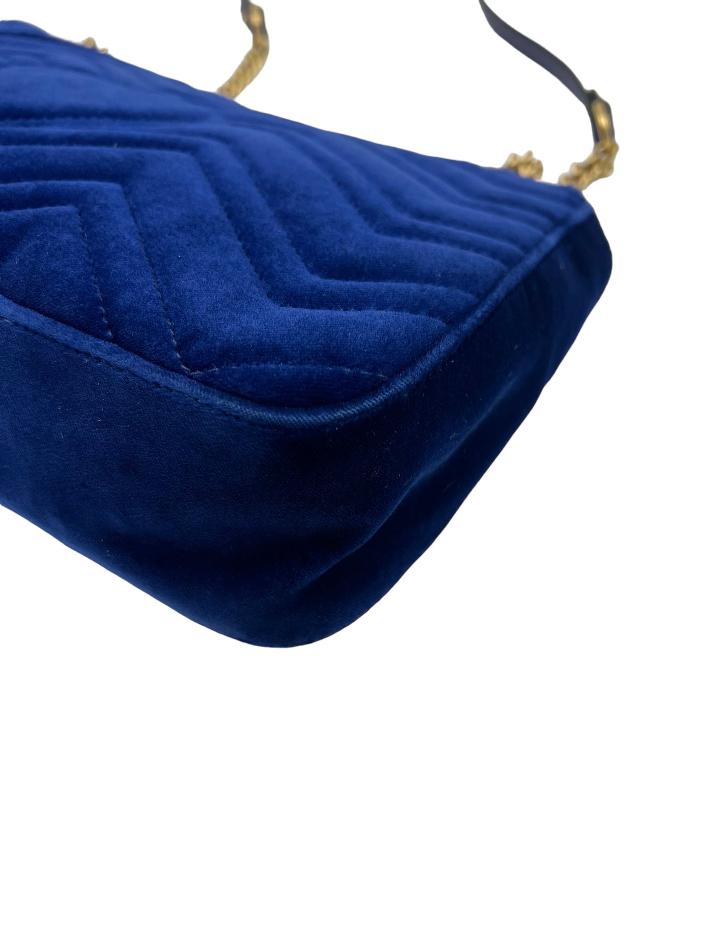 Gucci Blue Velvet Embroidered GG Modern Marmont Shoulder Bag