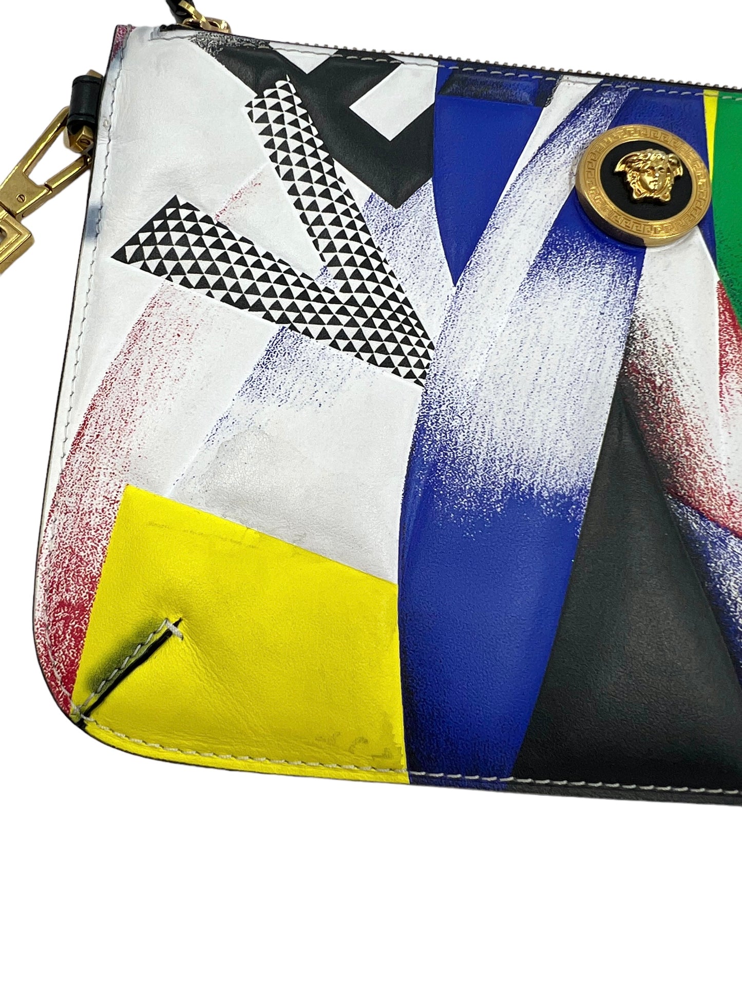Versace Multicolor Leather Vitello Logo Print Pochette