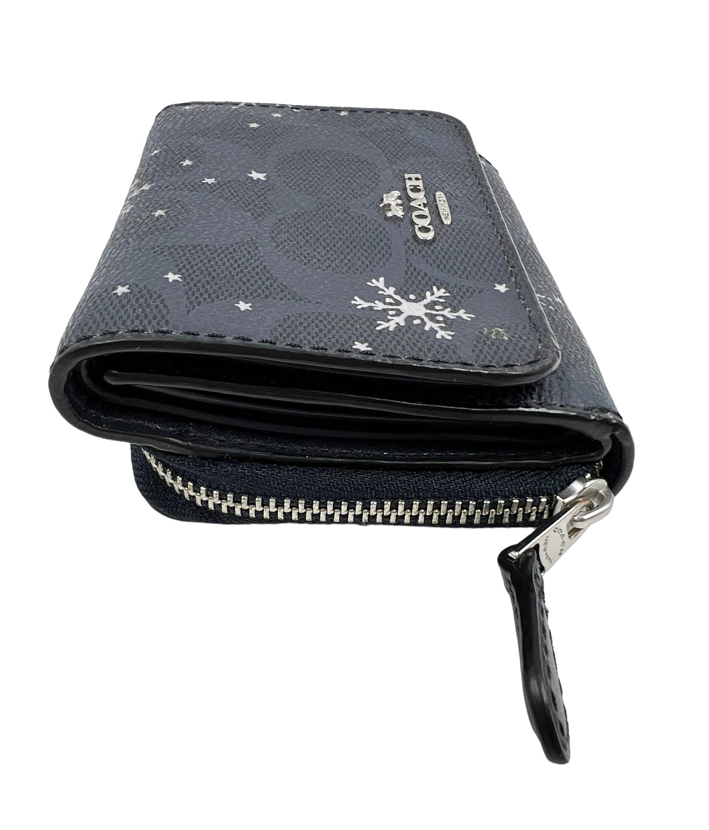 Coach Navy Small Signature Canvas Snowflake Print Trifold Wallet