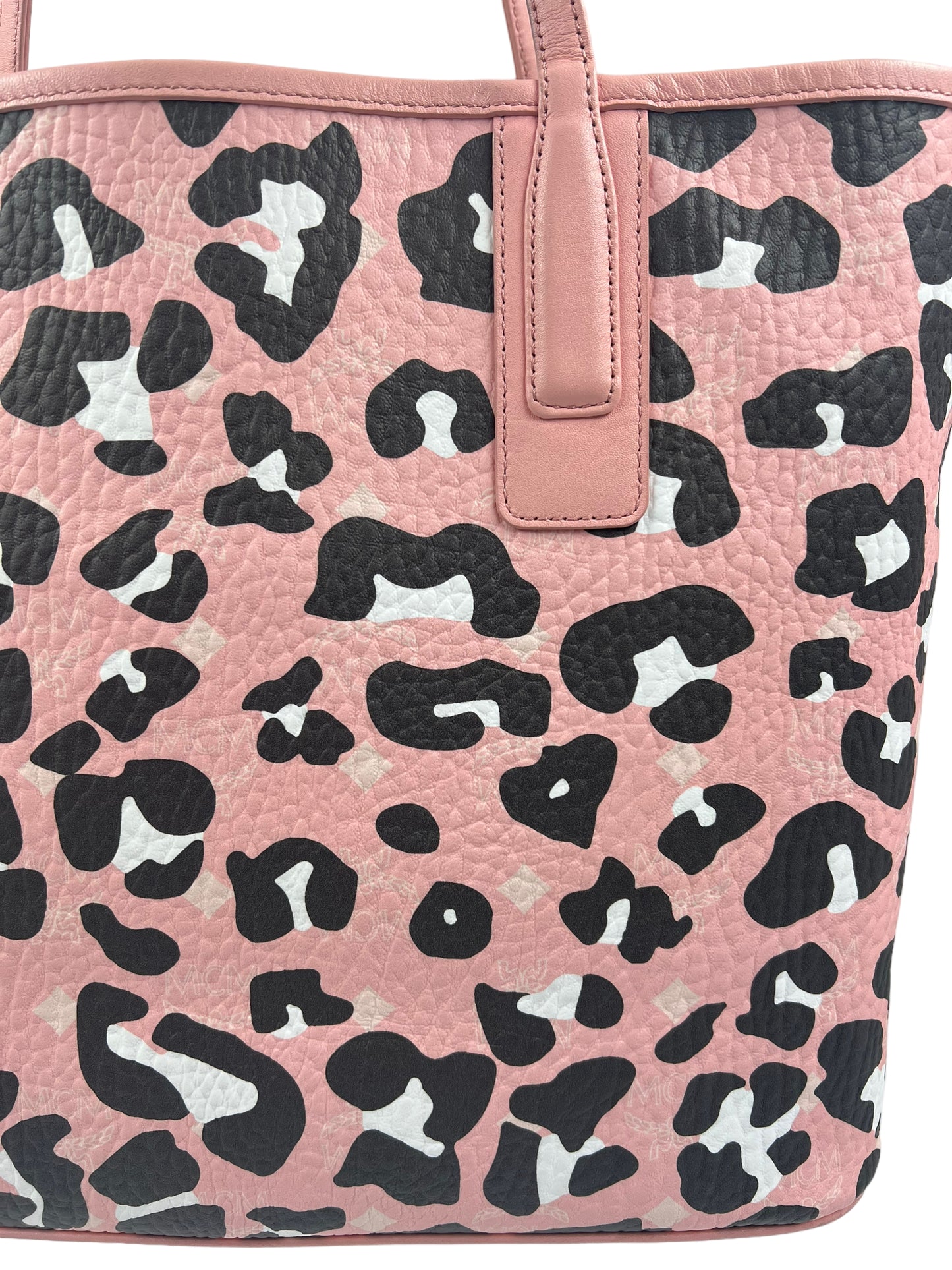 MCM Pink Leopard Print Medium Aren Shopper Tote