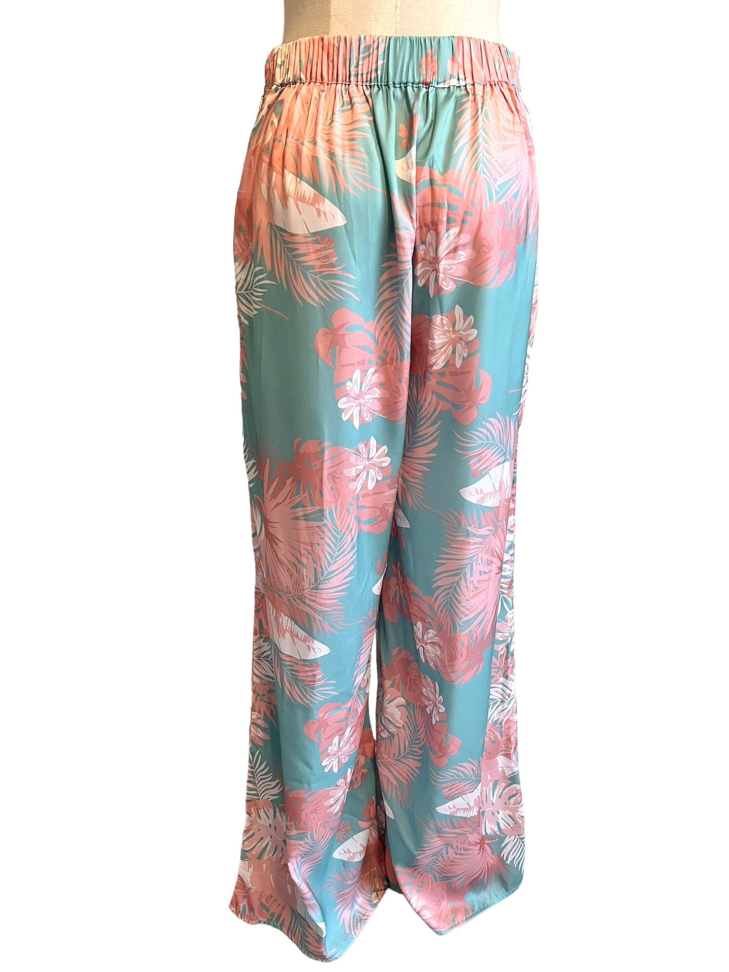 The Sang Size M Pink & Mint Green Leaf Print Pants