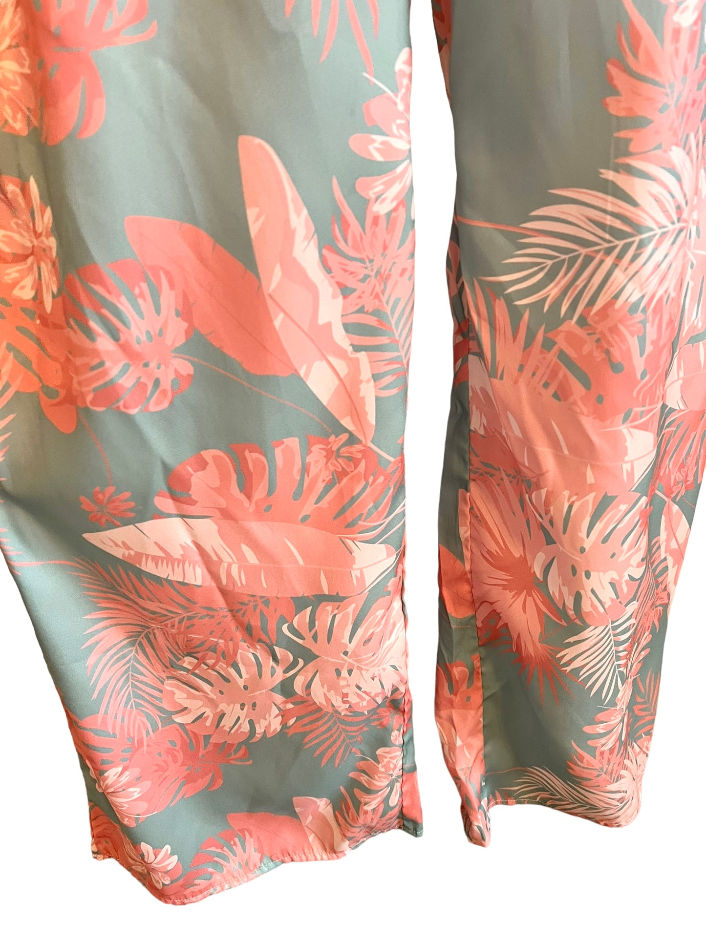 The Sang Size M Pink & Mint Green Leaf Print Pants