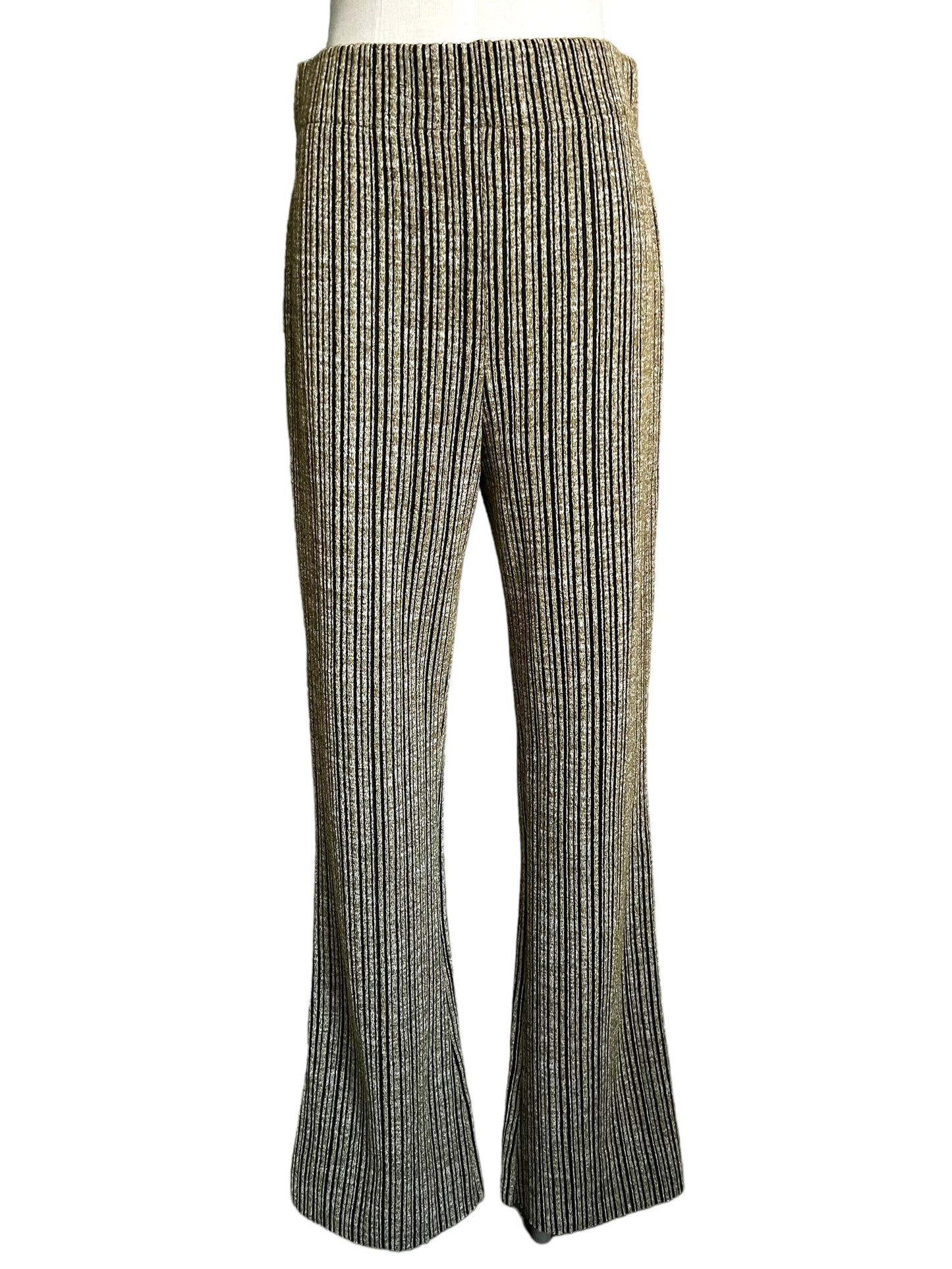 Rag & Bone Size L Gold/Black Raimi Ribbed Knit Flare Leg Pants