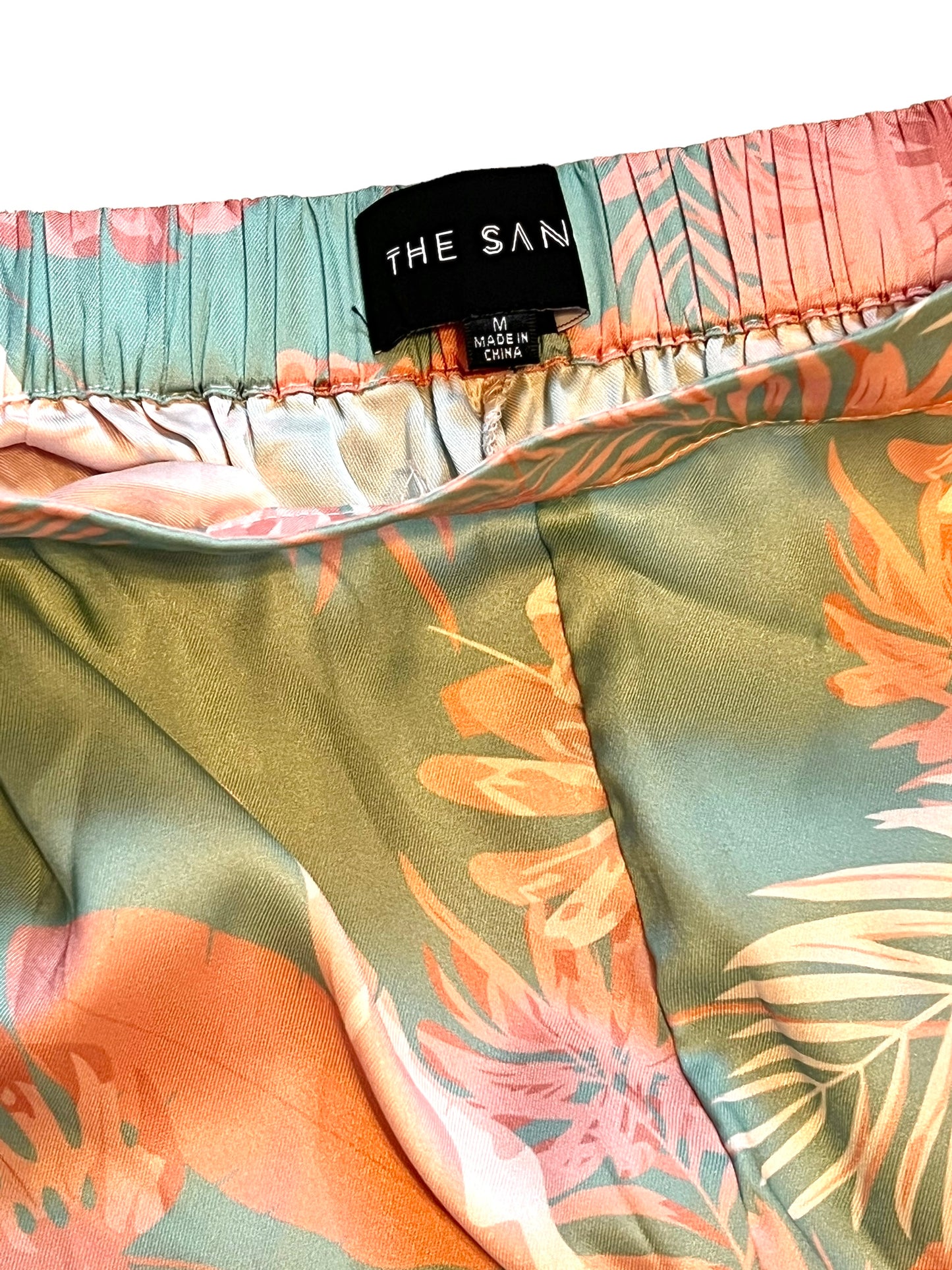 The Sang Size M Pink & Mint Green Leaf Print Pants