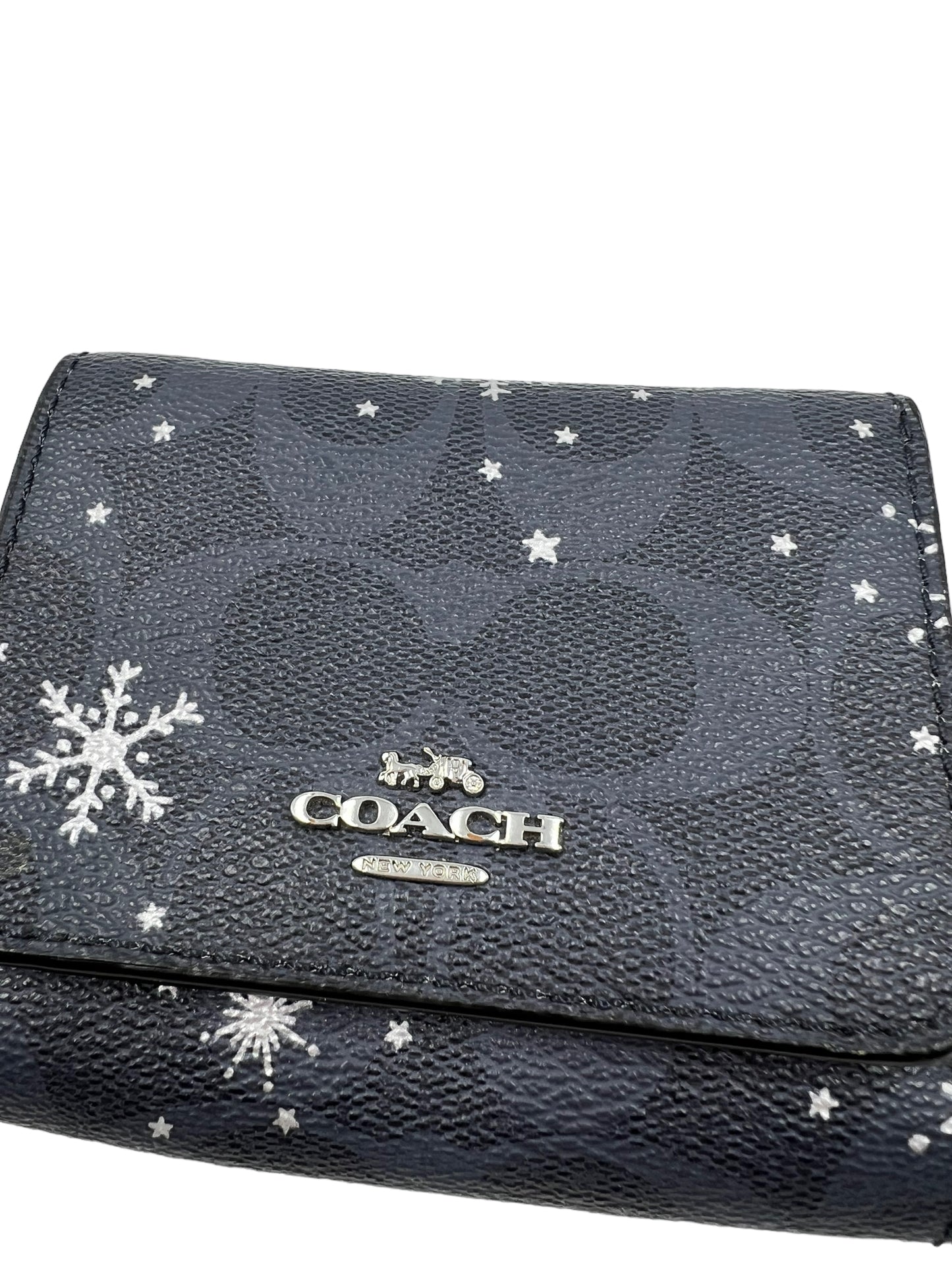 Coach Navy Small Signature Canvas Snowflake Print Trifold Wallet