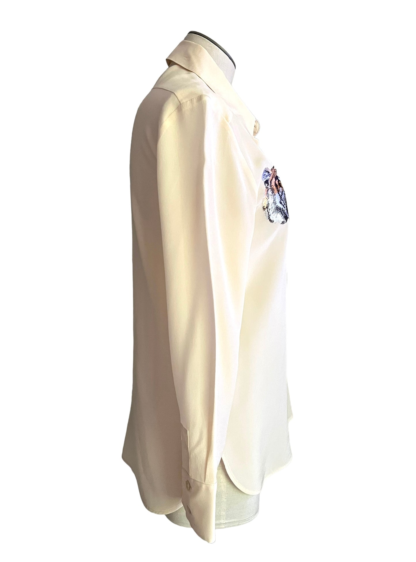 Stella McCartney Silk Crepe Tiger Embroidered Arlo Size 36 Button Down Shirt
