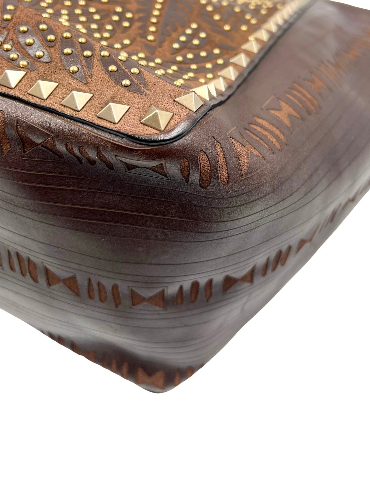 Valentino Garavani RARE Brown Leather Reversible Primitive Animal Elephant Studded Rockstud Tote