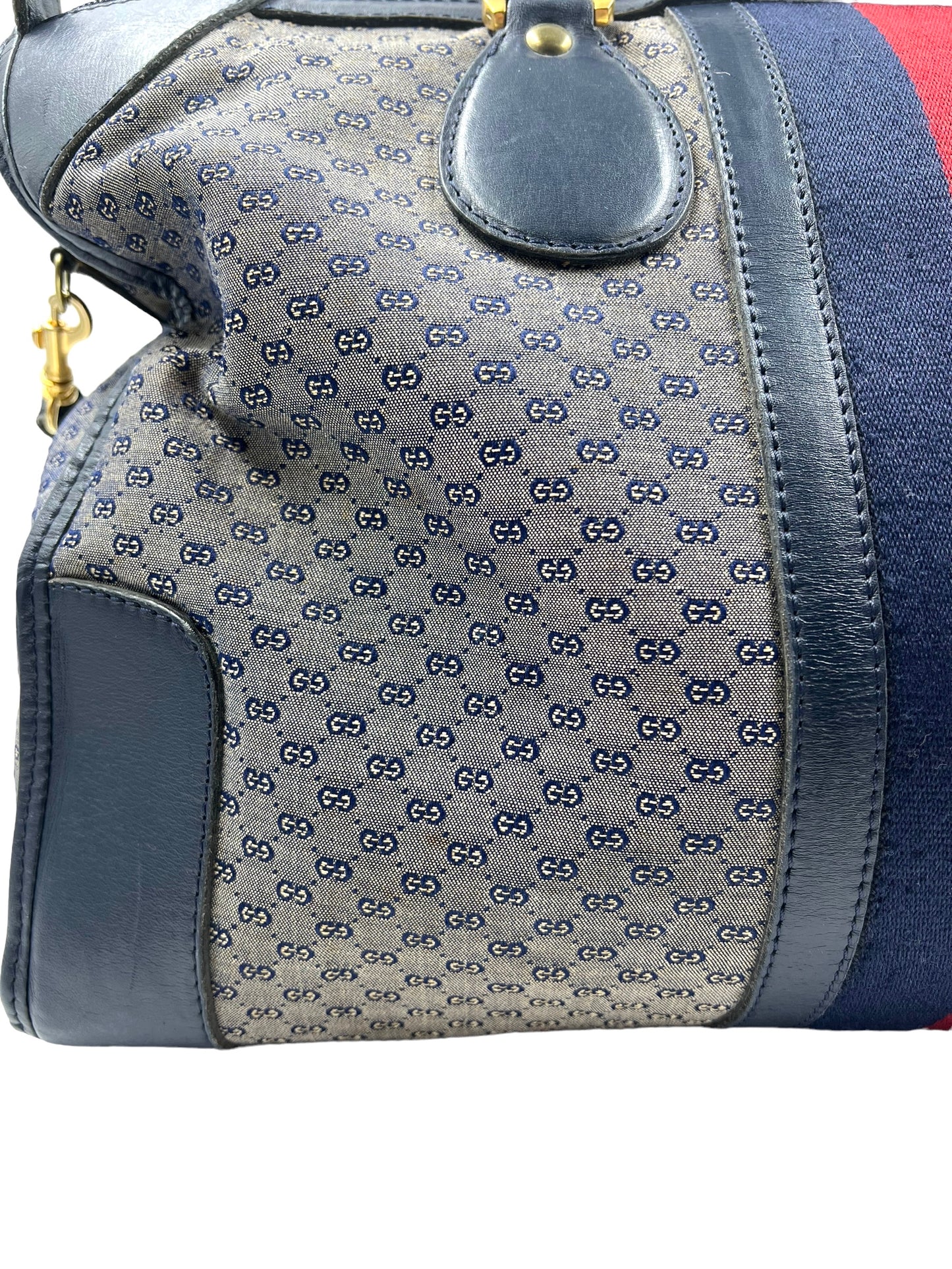 Gucci Vintage 1966 Navy Micro GG 2-Way Large Boston Carryall Duffle