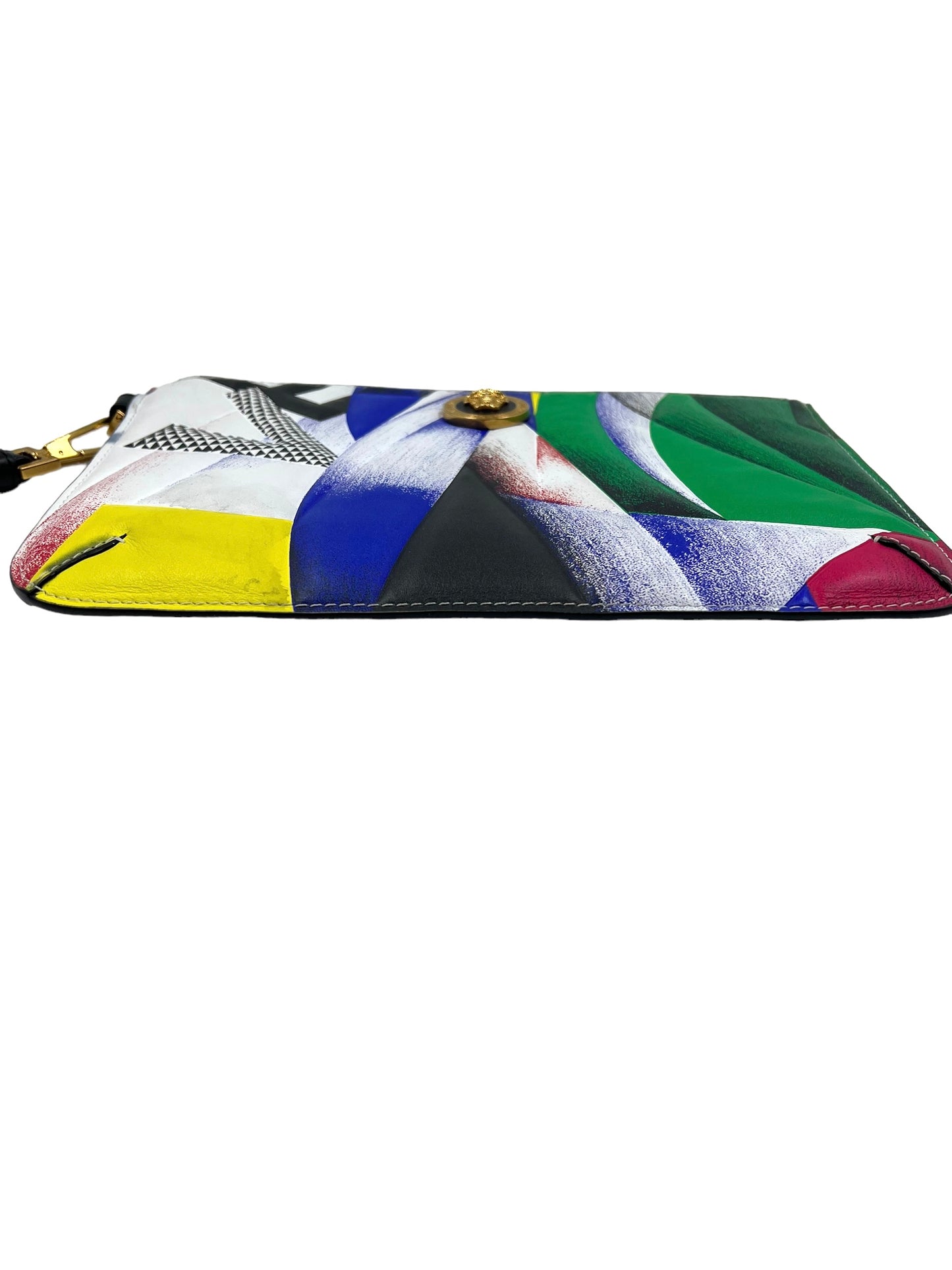 Versace Multicolor Leather Vitello Logo Print Pochette