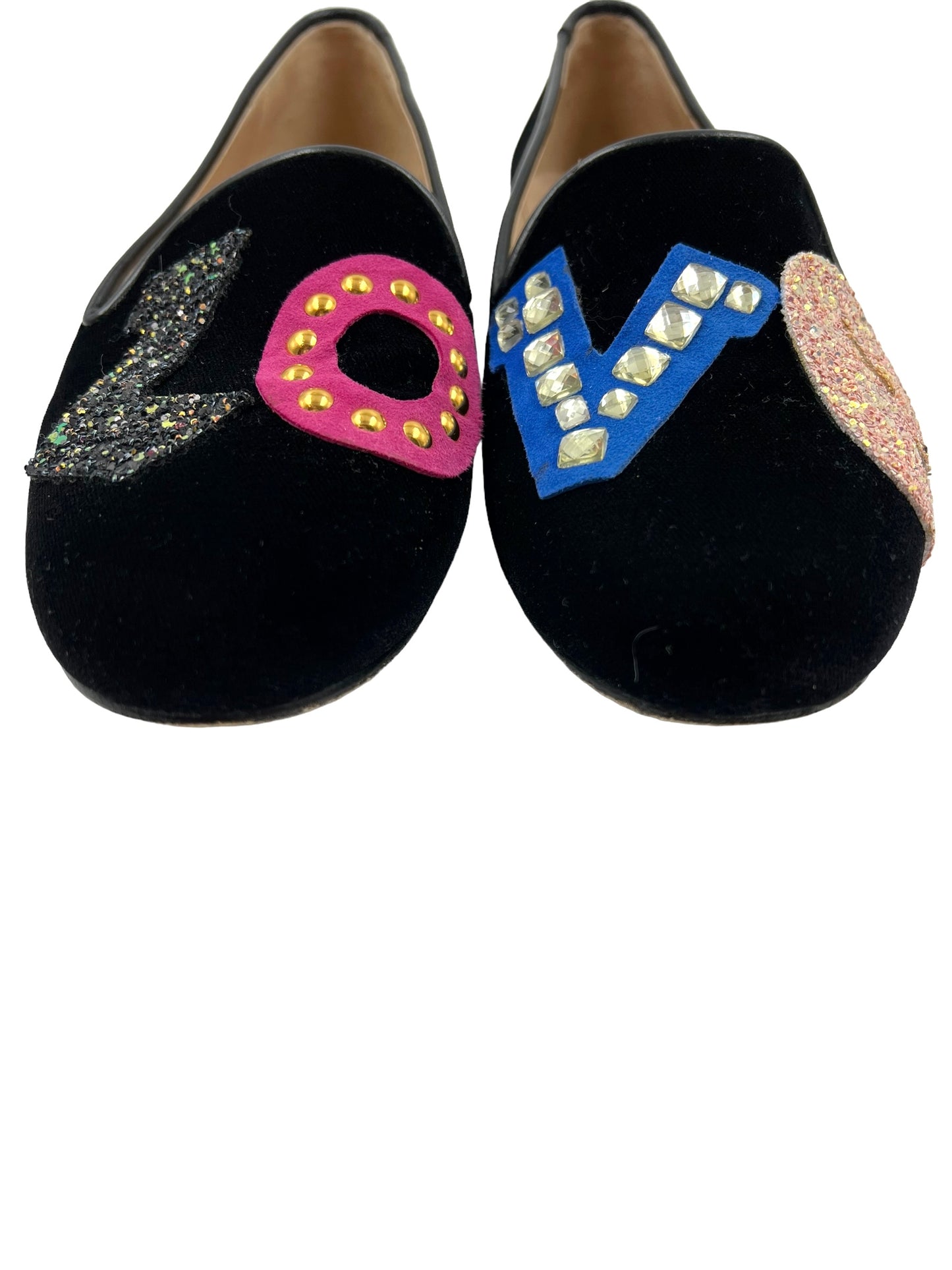 Jon Josef Size 7 Black Velvet Love Smoking Slippers Flats