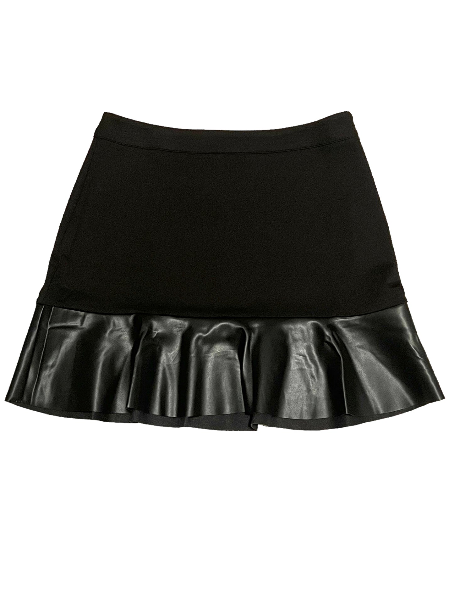 Michael Kors Size L Black Faux Leather Ruffle Skirt