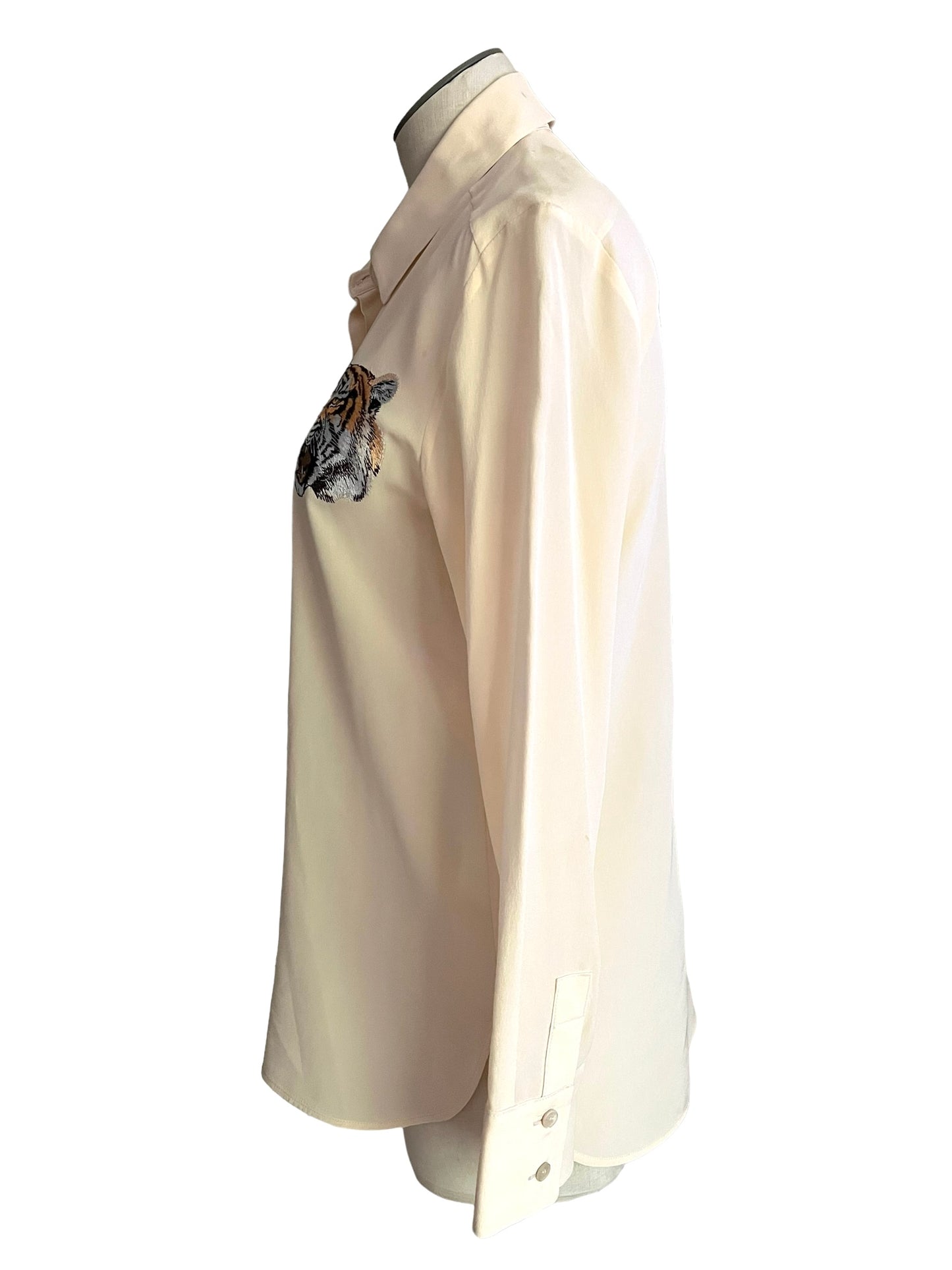 Stella McCartney Silk Crepe Tiger Embroidered Arlo Size 36 Button Down Shirt