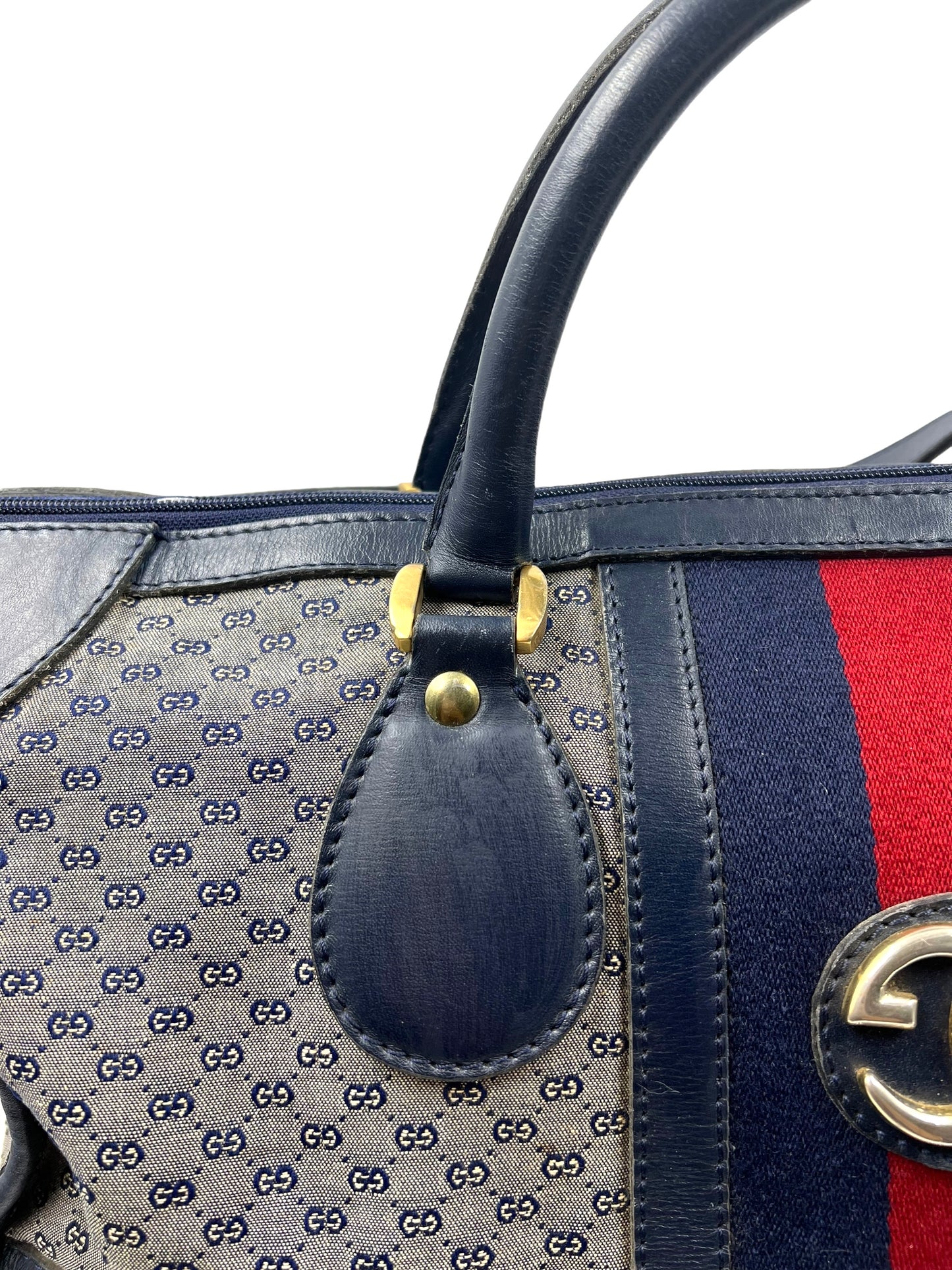 Gucci Vintage 1966 Navy Micro GG 2-Way Large Boston Carryall Duffle