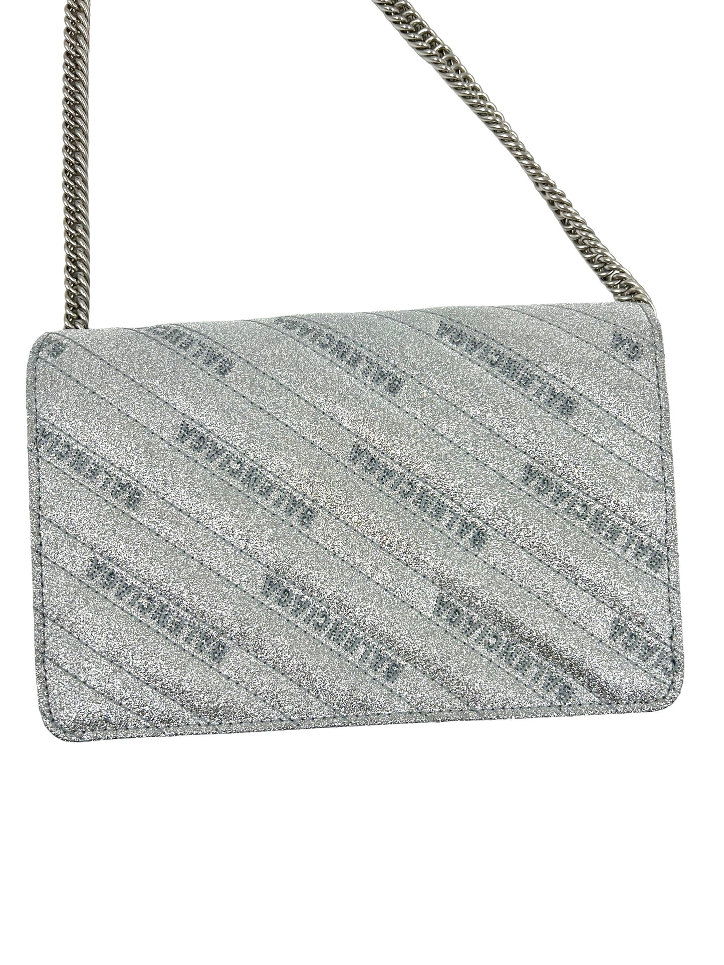 Balenciaga Silver Bb Chain Wallet Glitter Bag