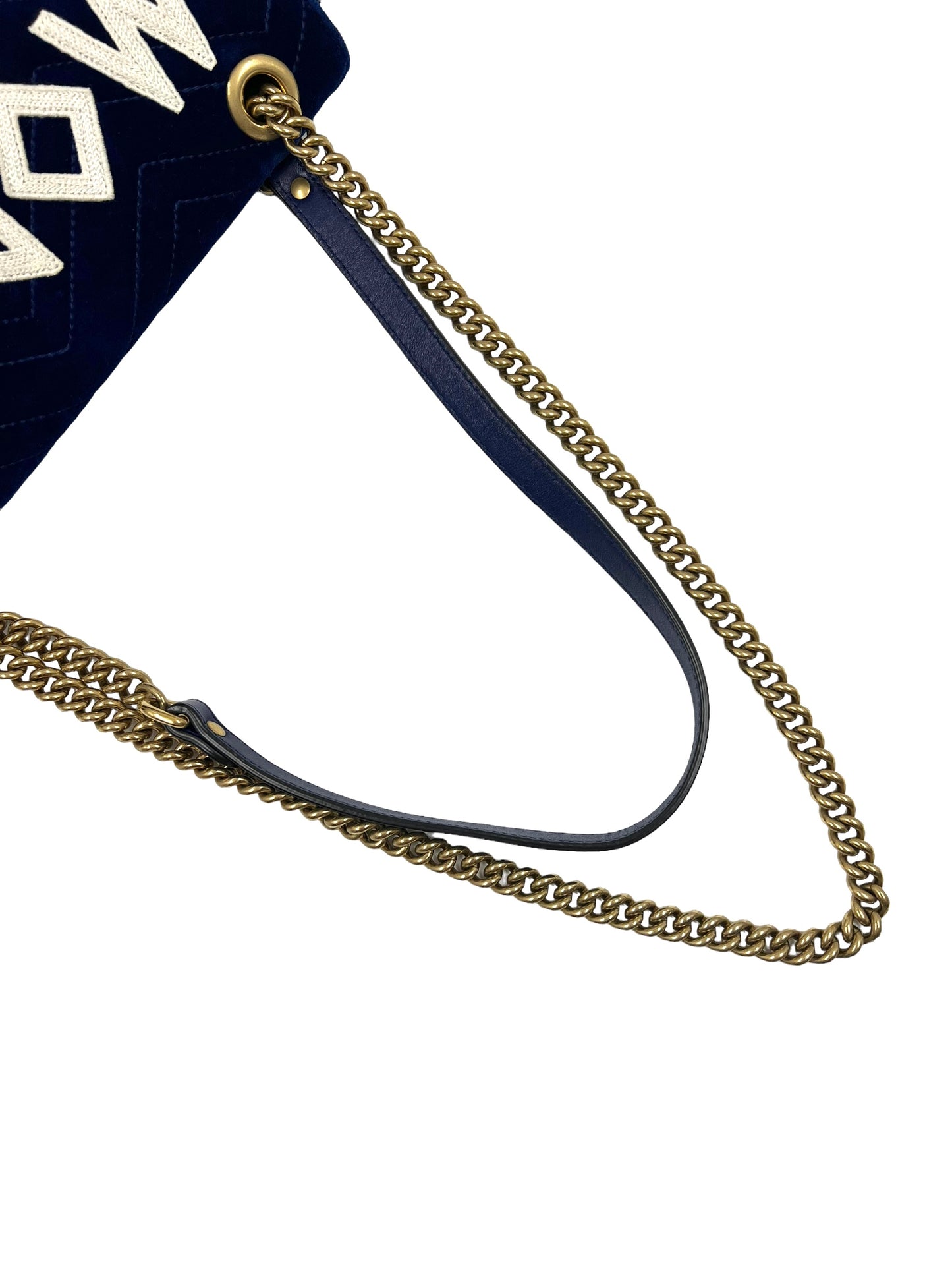 Gucci Blue Velvet Embroidered GG Modern Marmont Shoulder Bag