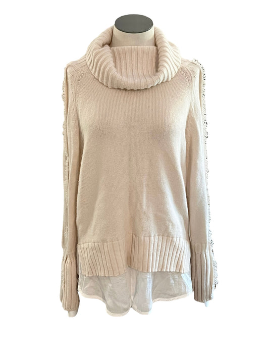 Brochu Walker Size M Cream Cashmere Blend Jolie Fringe Layered Looker Sweater