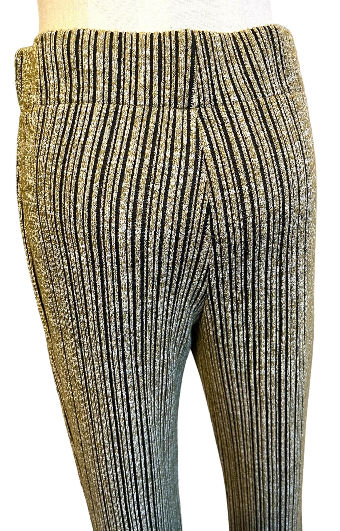 Rag & Bone Size L Gold/Black Raimi Ribbed Knit Flare Leg Pants