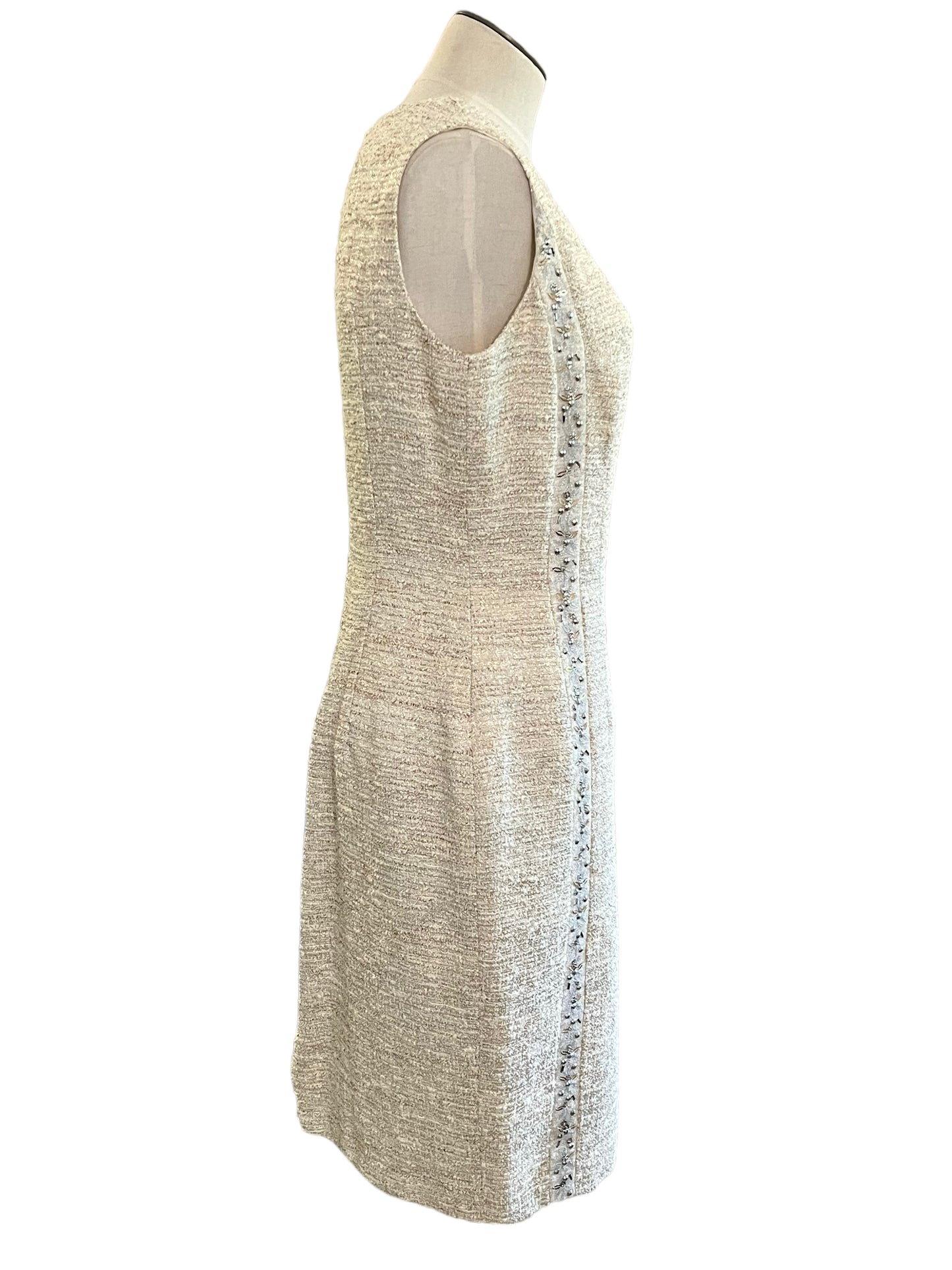 Carmen Marc Valvo Size 6 Cream Tweed Knit Dress