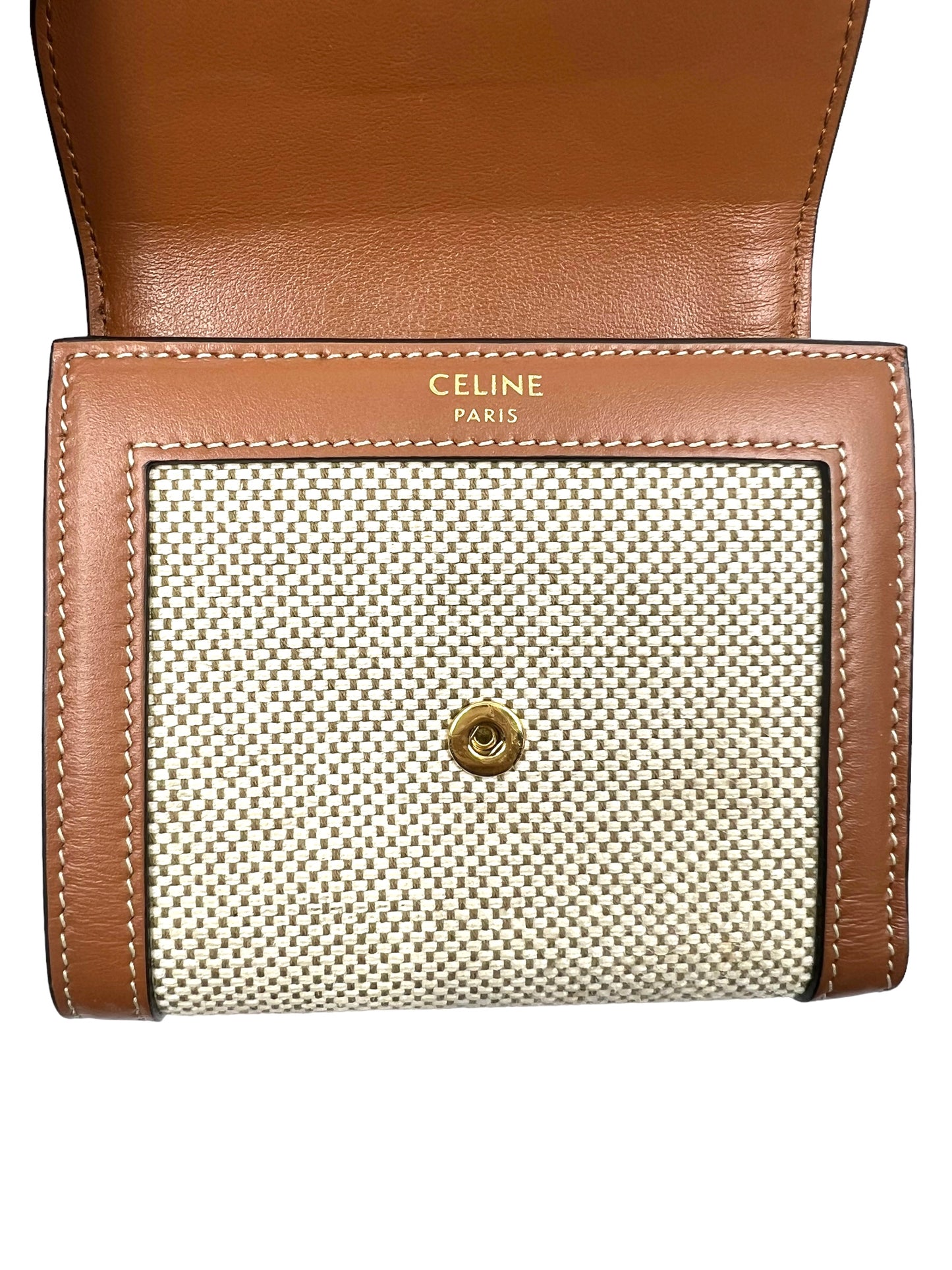 Celine Natural Canvas Leather Small Triomphe Wallet