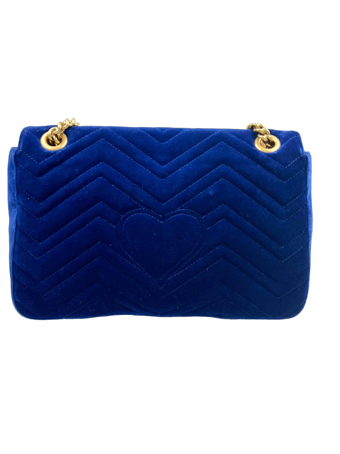 Gucci Blue Velvet Embroidered GG Modern Marmont Shoulder Bag