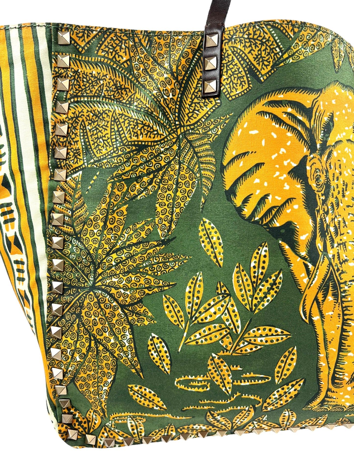 Valentino Garavani RARE Brown Leather Reversible Primitive Animal Elephant Studded Rockstud Tote