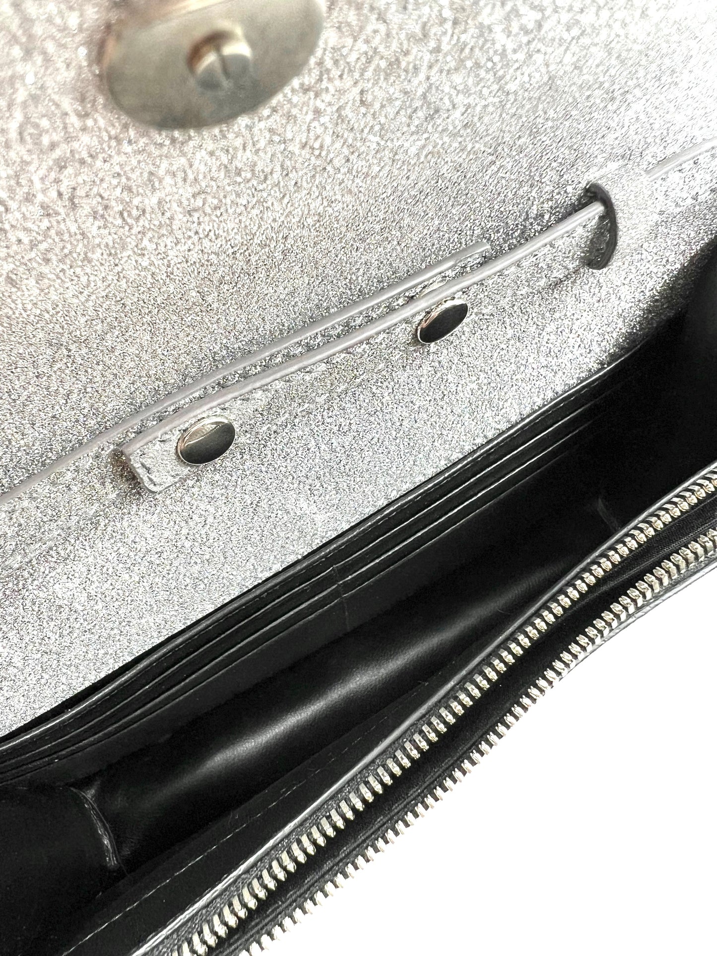 Balenciaga Silver Bb Chain Wallet Glitter Bag