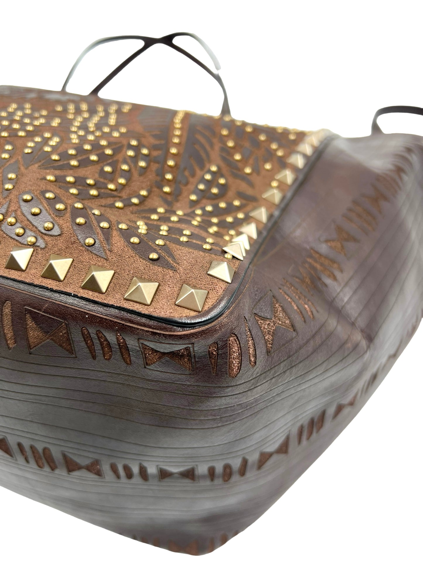 Valentino Garavani RARE Brown Leather Reversible Primitive Animal Elephant Studded Rockstud Tote