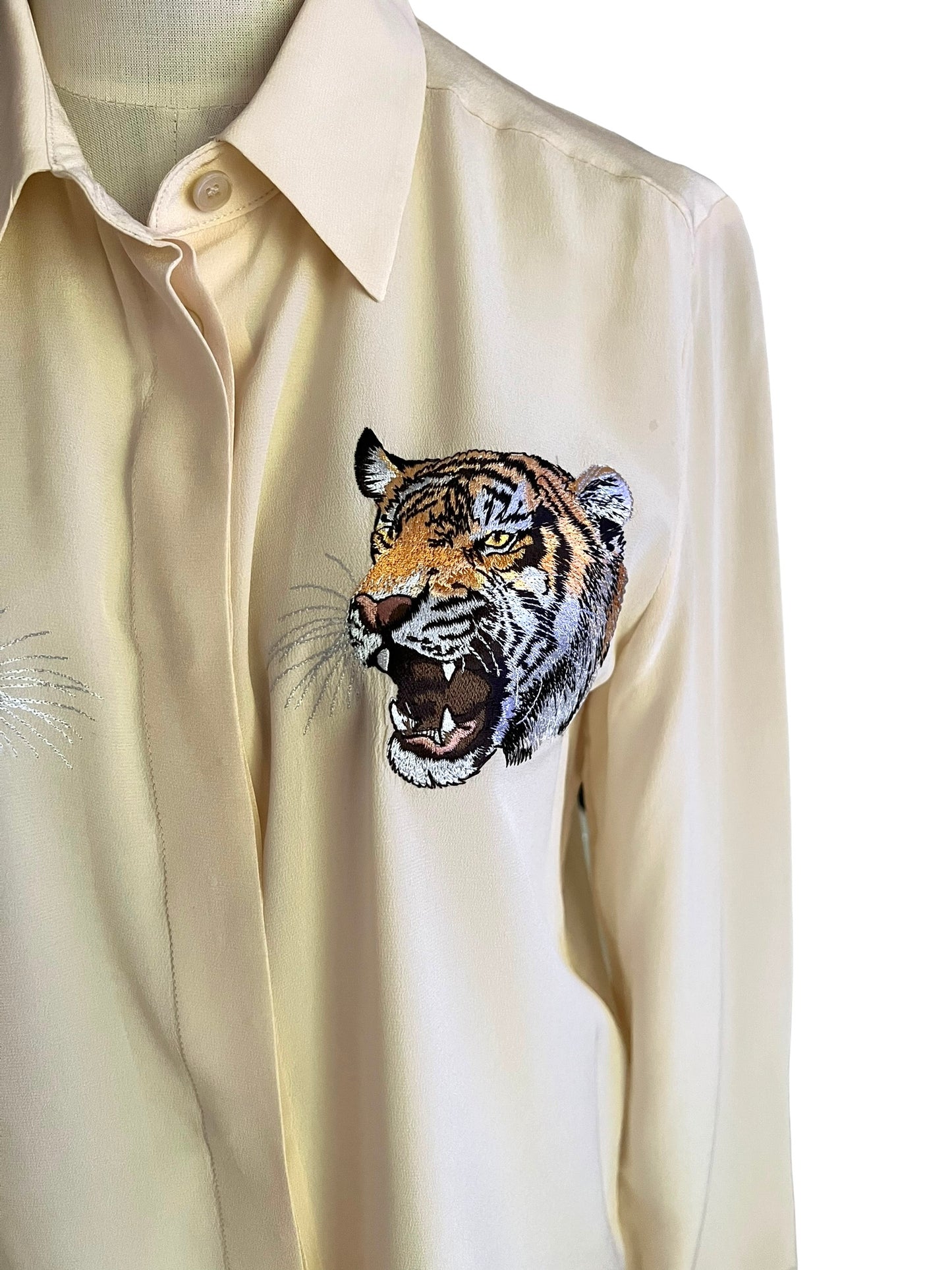 Stella McCartney Silk Crepe Tiger Embroidered Arlo Size 36 Button Down Shirt