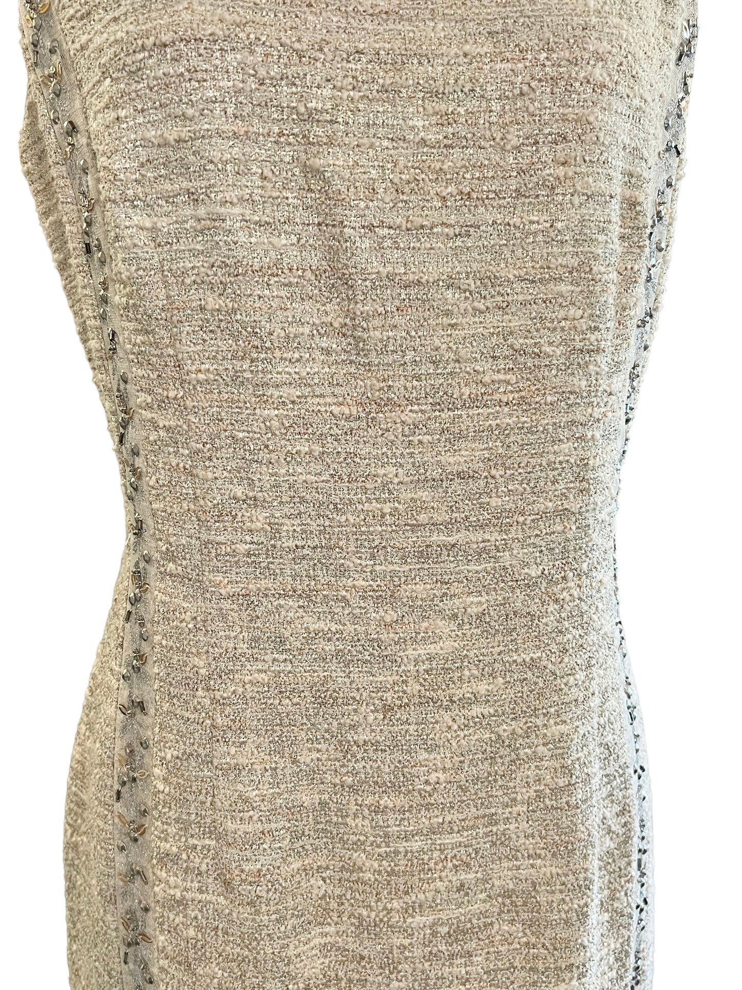 Carmen Marc Valvo Size 6 Cream Tweed Knit Dress