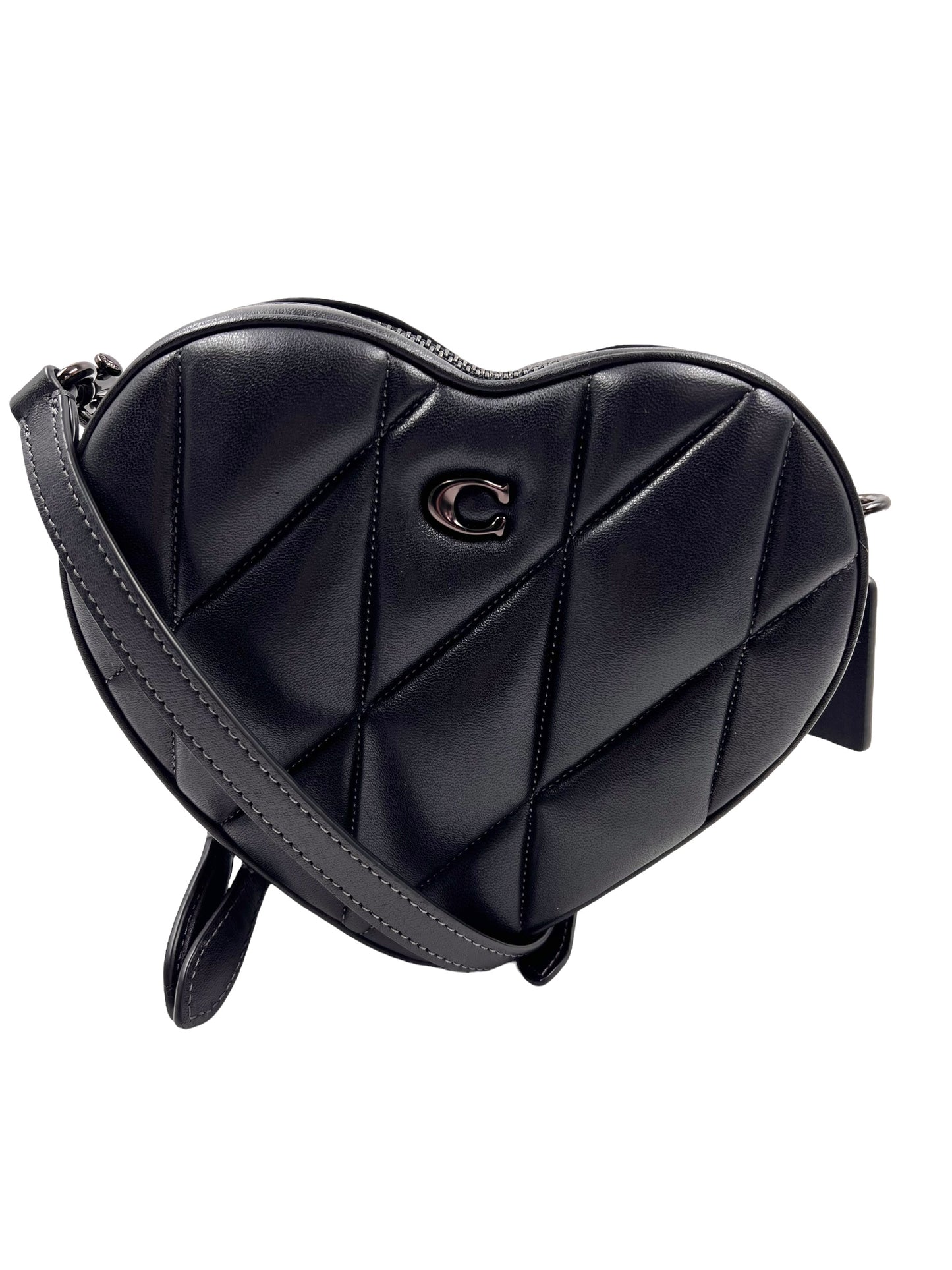 Coach Black Leather Quilted Heart Crossbody