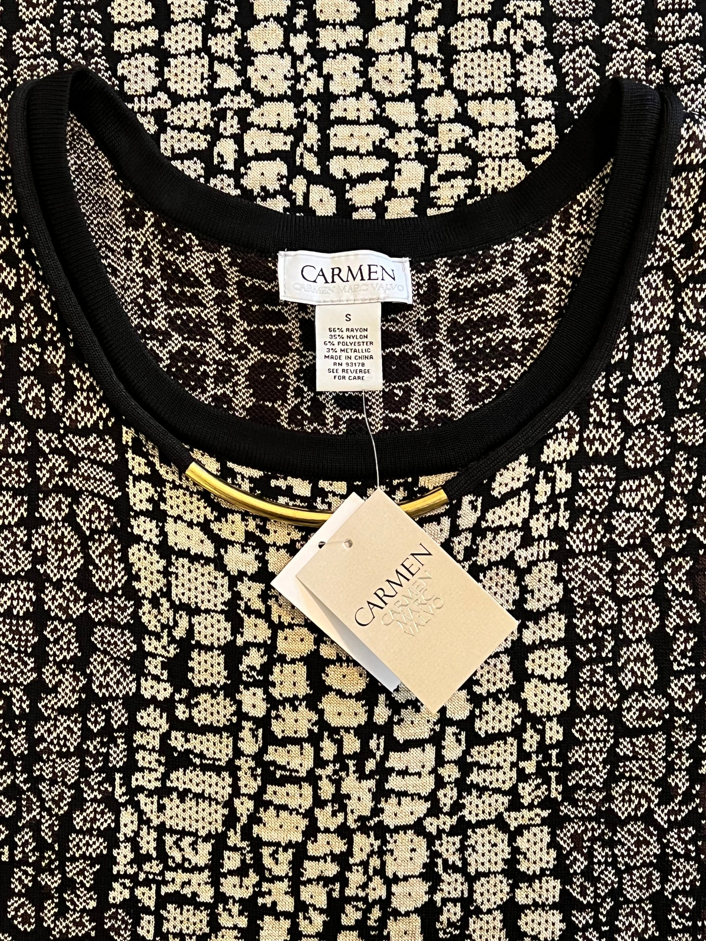 Carmen Marc Valvo Size S Metallic Snake Print Dress