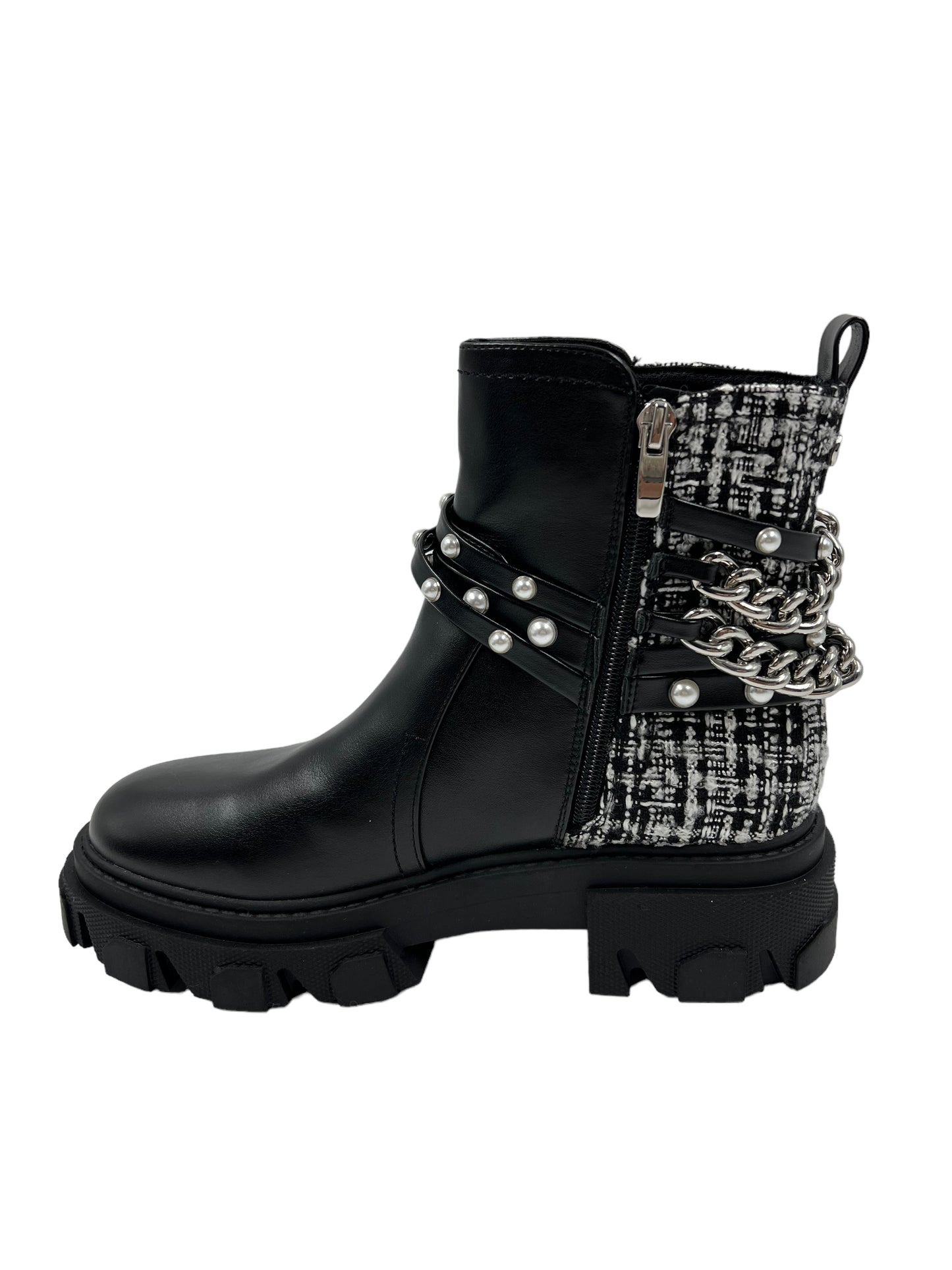 Nine West Size 8 Black Cearlz3 Embellished Tweed Ankle Boots