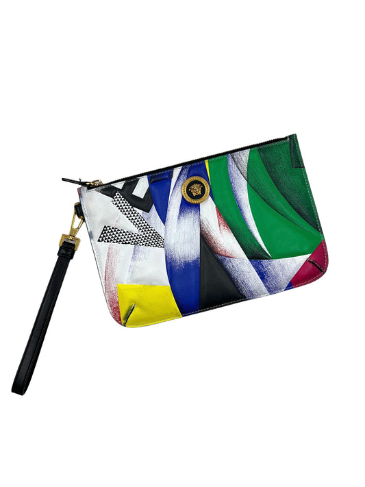 Versace Multicolor Leather Vitello Logo Print Pochette
