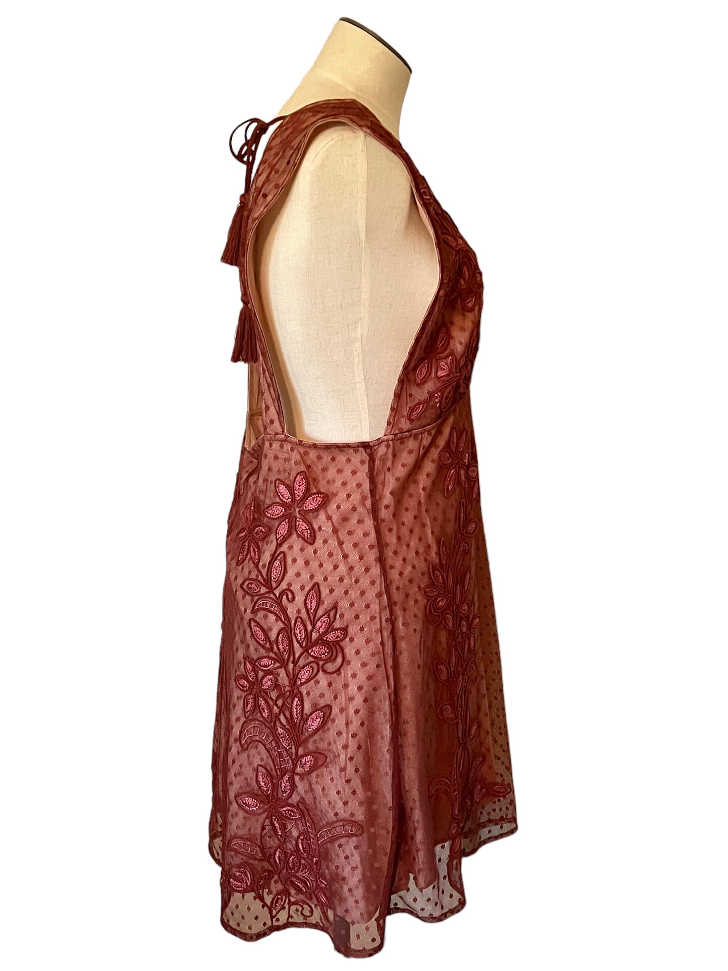 Free People Size L Sundown Mauve Lace Mini Dress