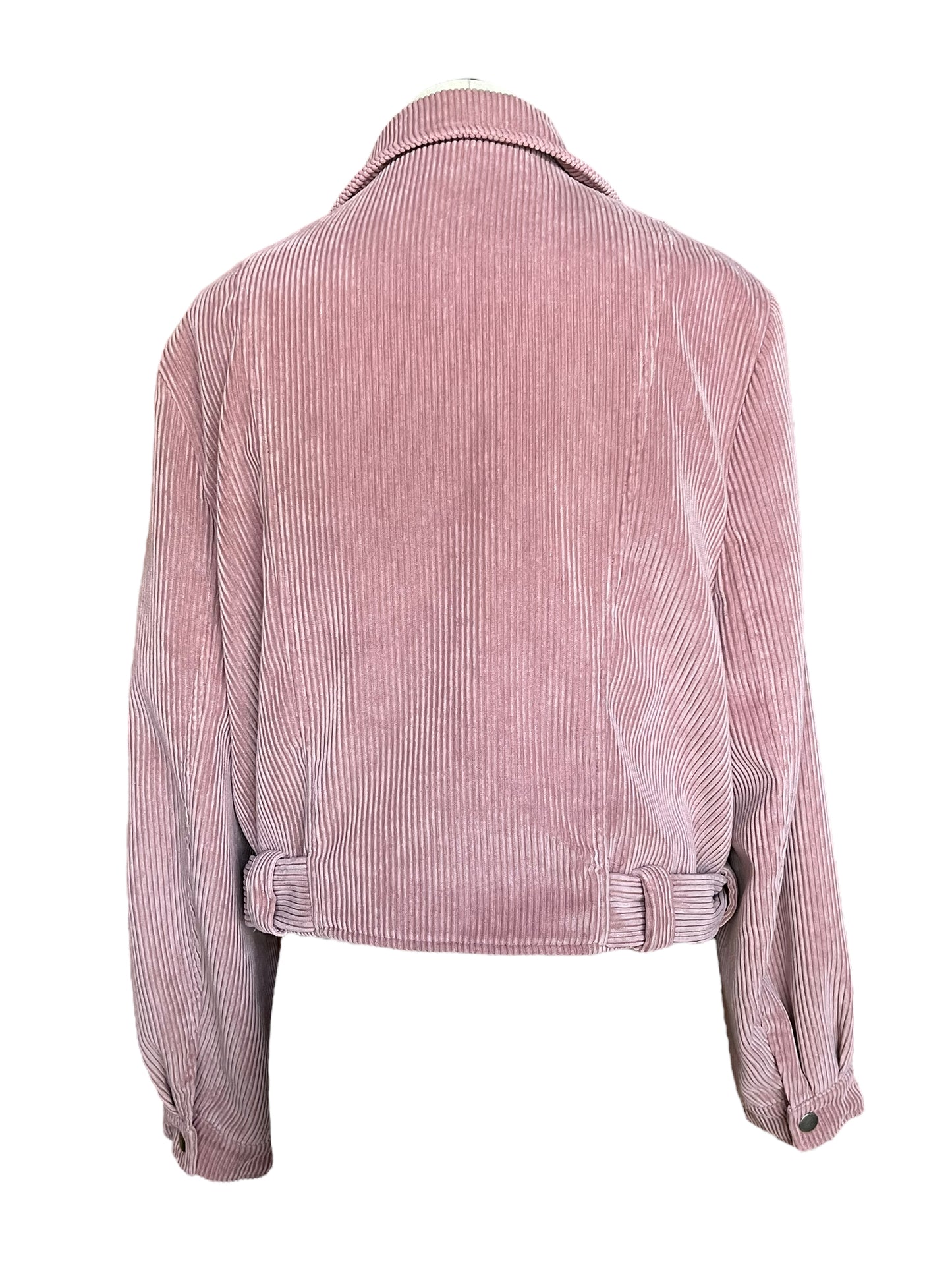 KZell Paris Size M Pink Corduroy Belted Crop Moto Jacket