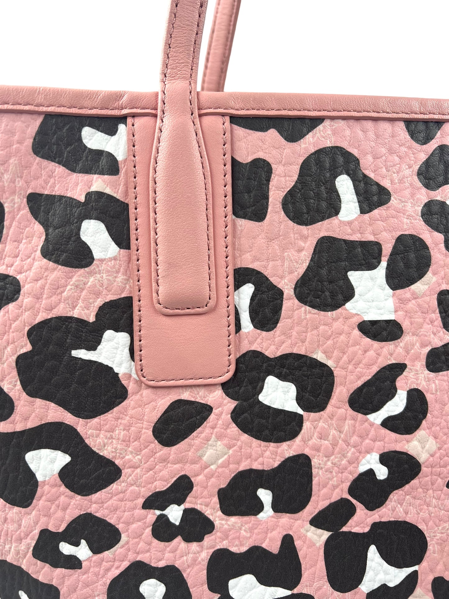 MCM Pink Leopard Print Medium Aren Shopper Tote