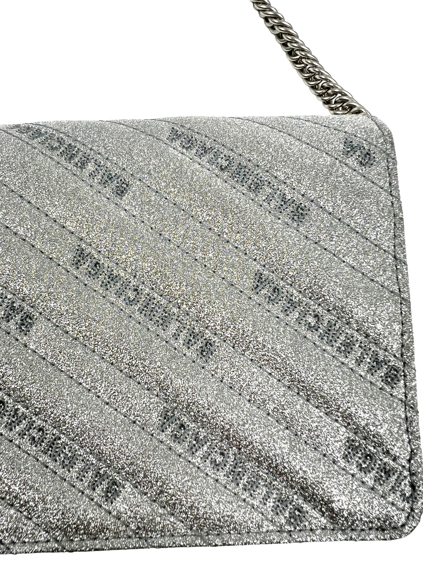 Balenciaga Silver Bb Chain Wallet Glitter Bag